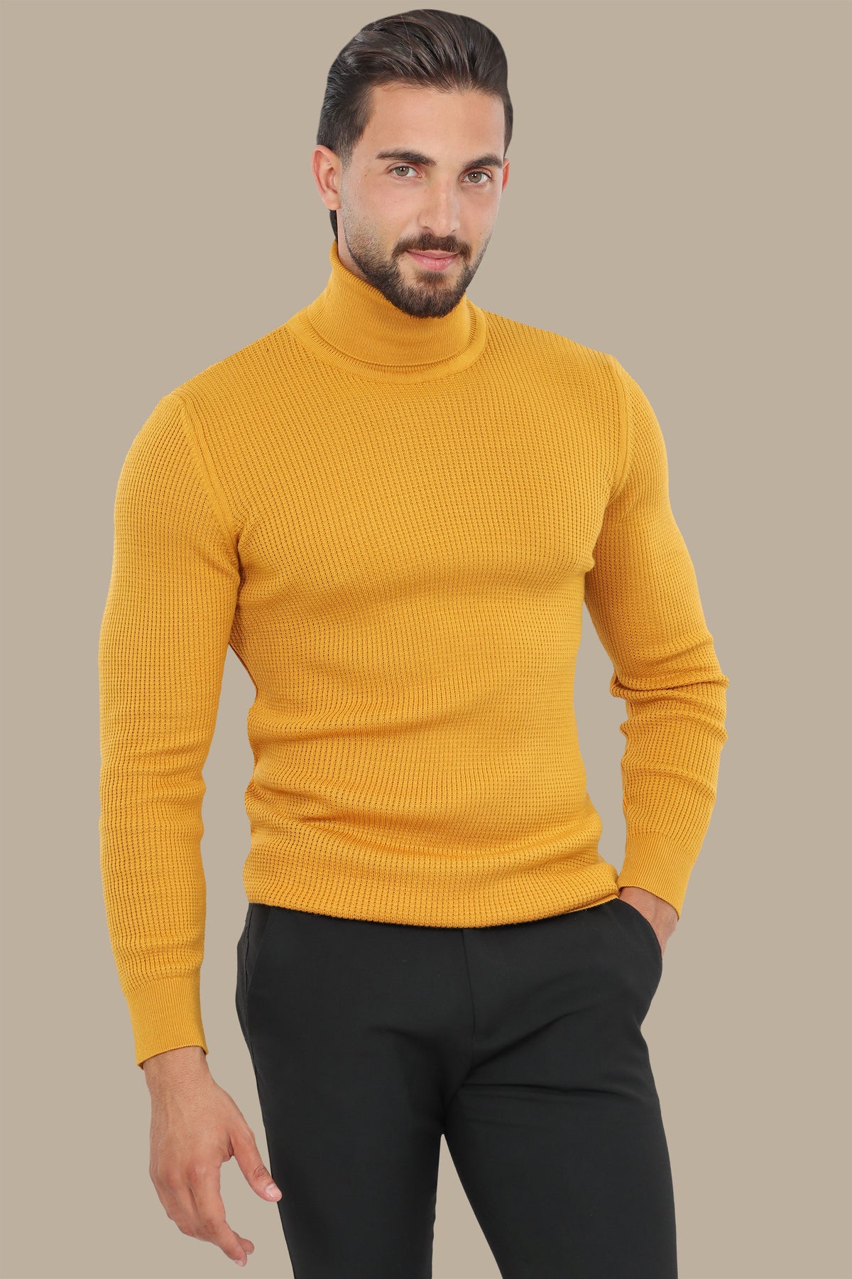 Opulent Noir: Structured Turtle Neck Sweater