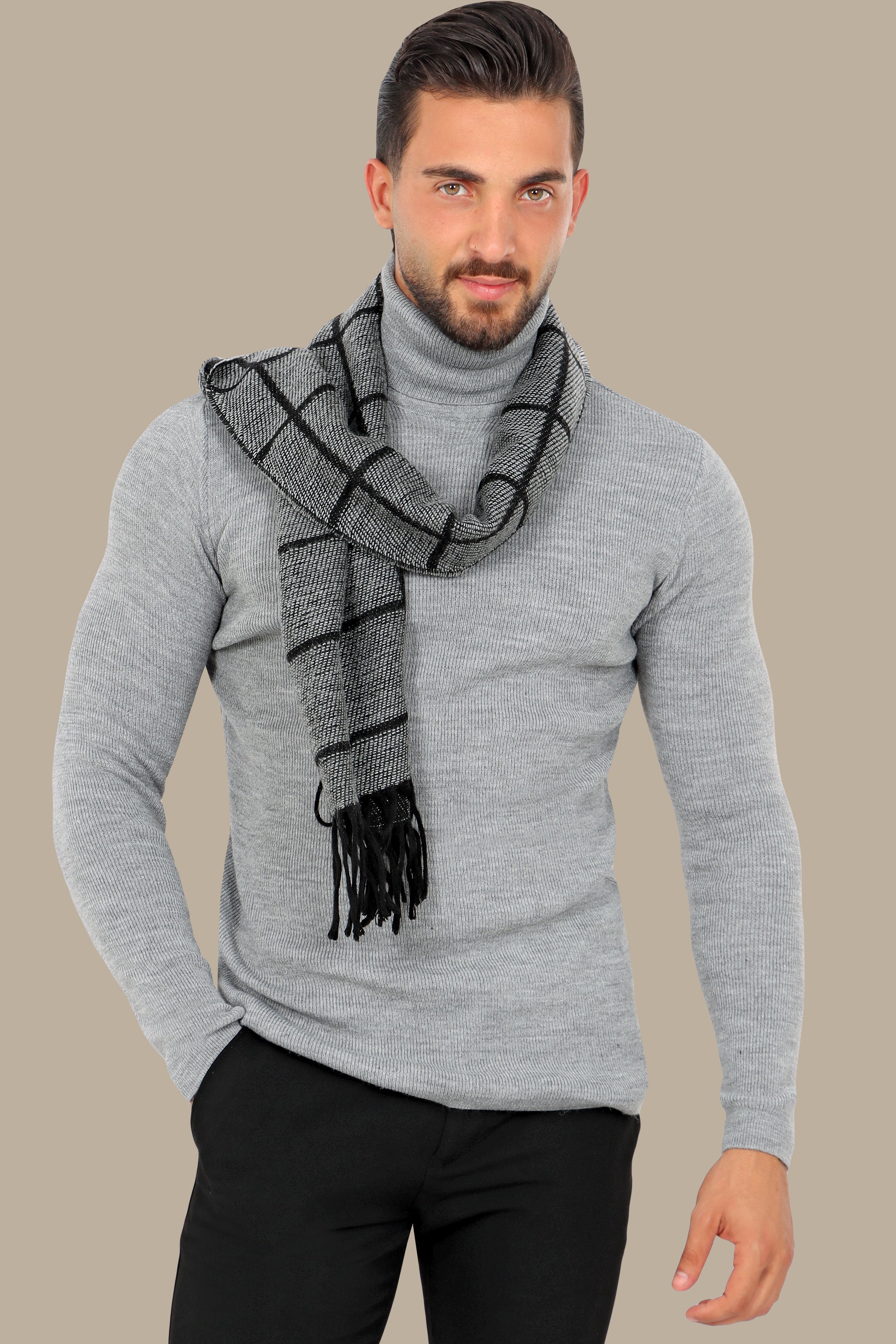 Grey Structured Turtle Neck Sweater