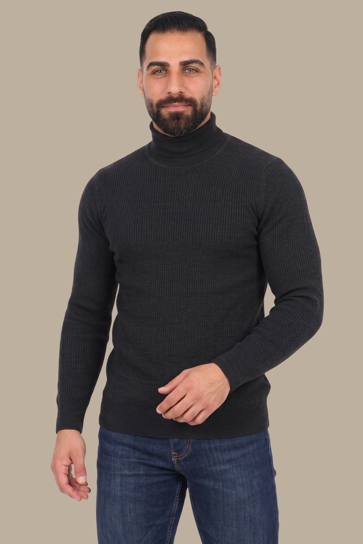 Opulent Noir: Structured Turtle Neck Sweater