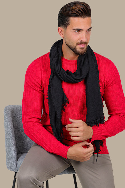 Red Round Neck Striped Sweater