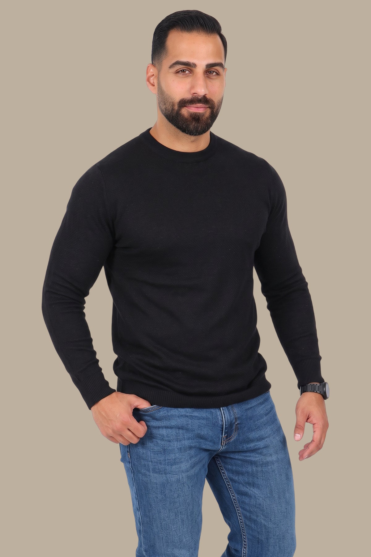 & Bold: Striped Round Neck Structured Sweater