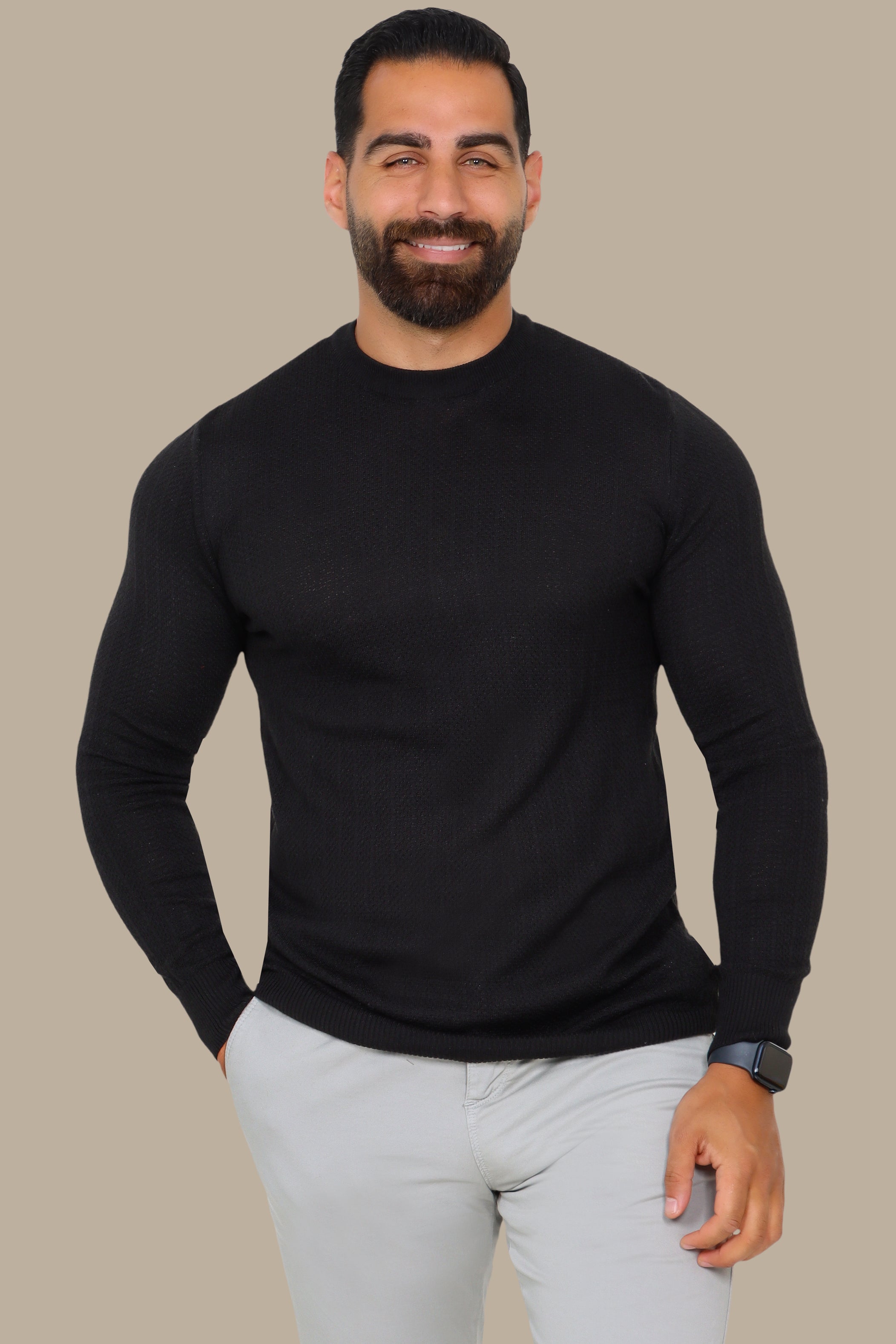 Black & Bold: Striped Round Neck Structured Sweater