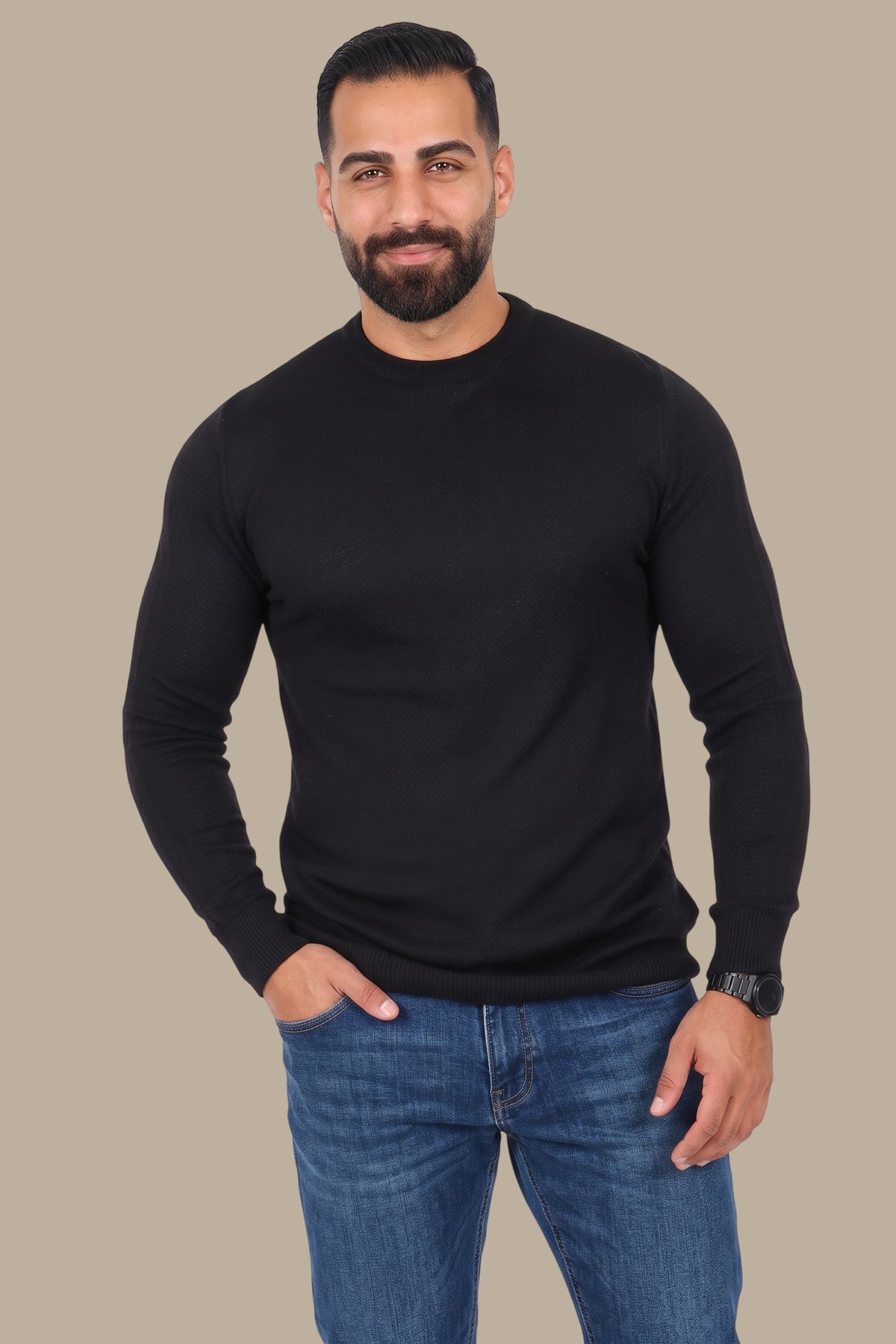 & Bold: Striped Round Neck Structured Sweater