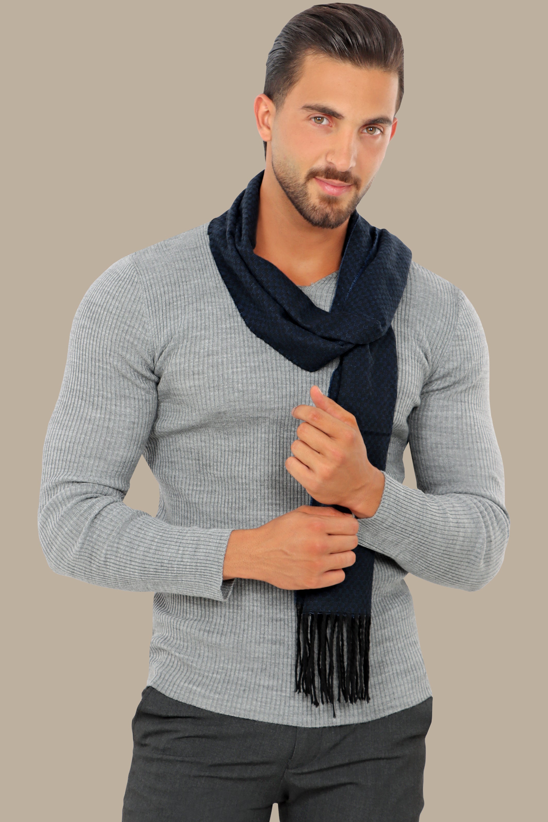 Gray Ribbed V-Neck Sweater