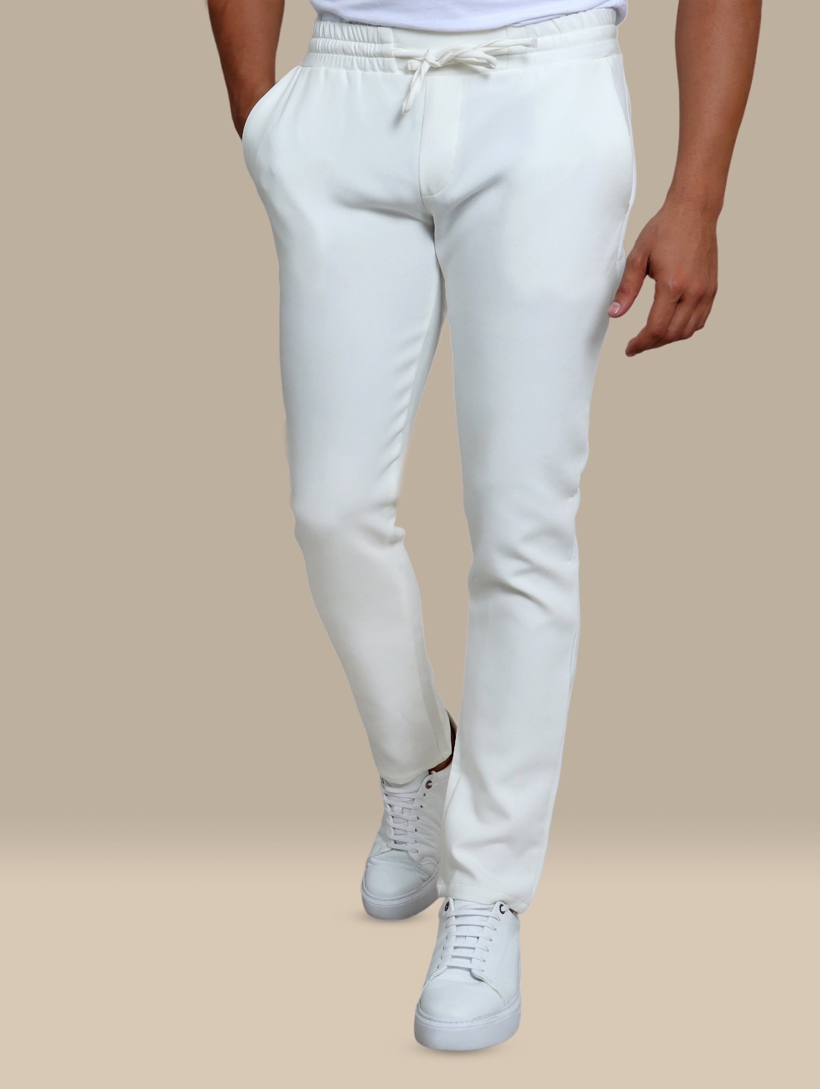 Effortless Style: White Jogger Pants with Stretch Waist