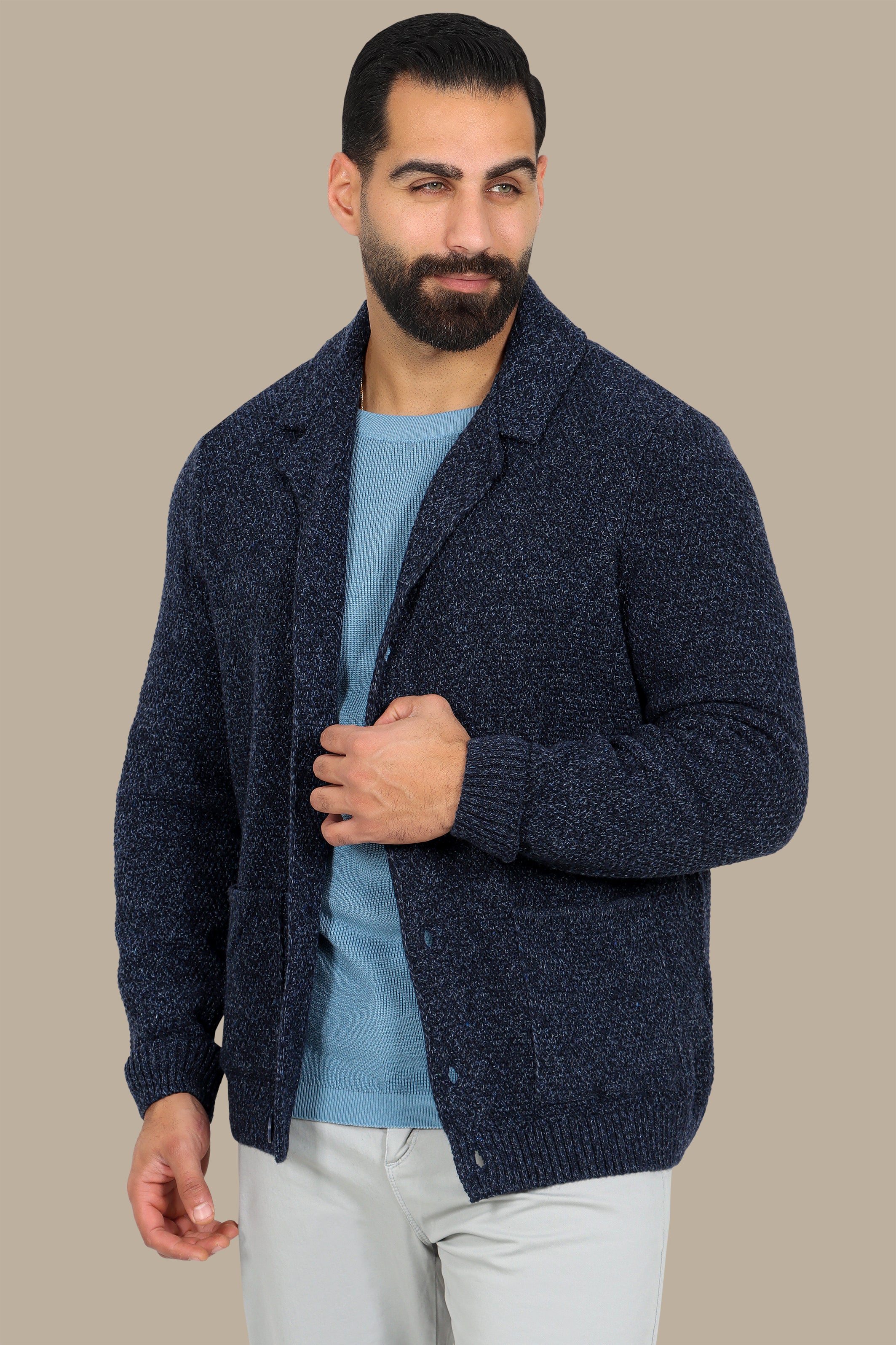 Soft Touch: Blue Mercerized Cotton Cardigan