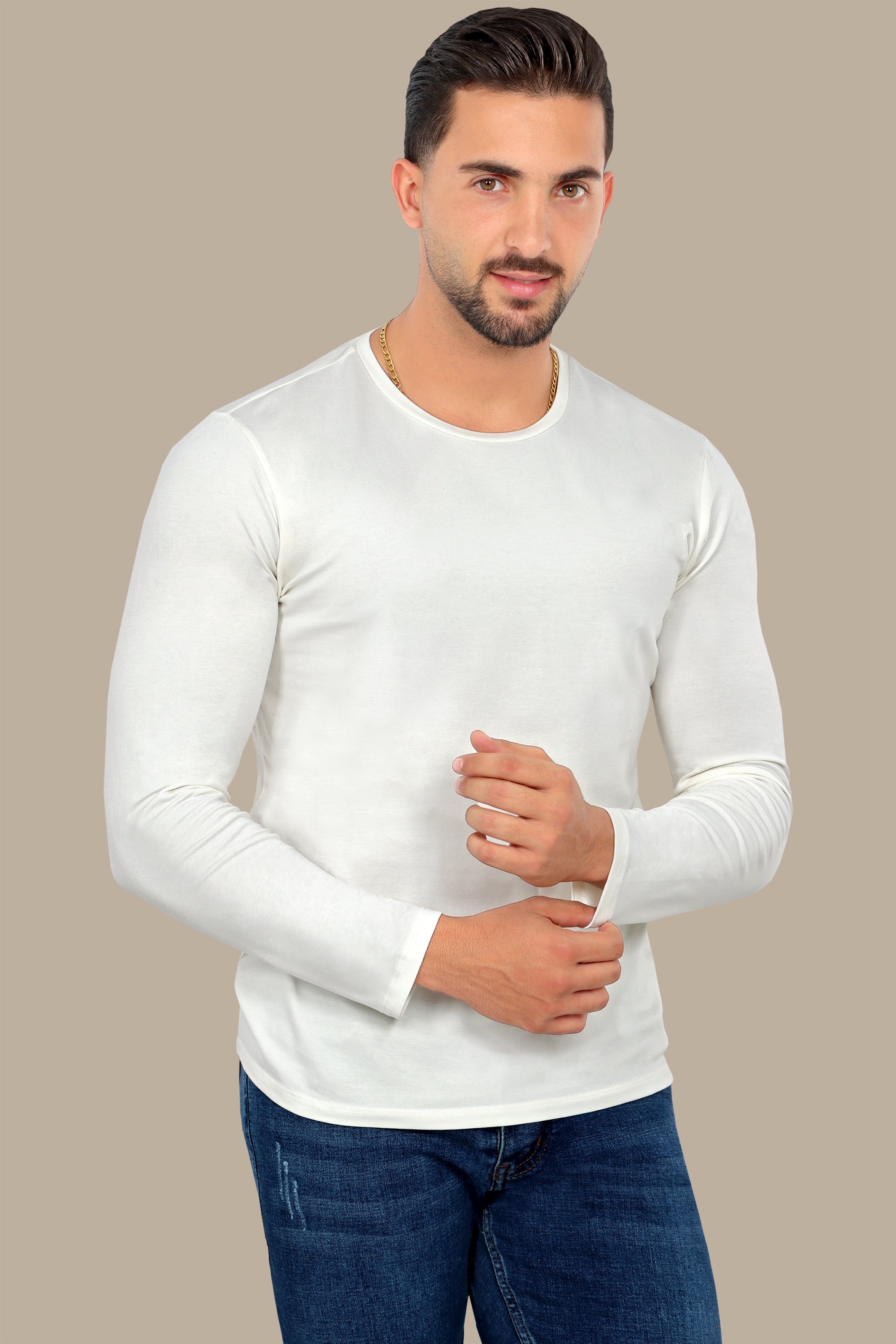 White Long Sleeve Round Neck Top