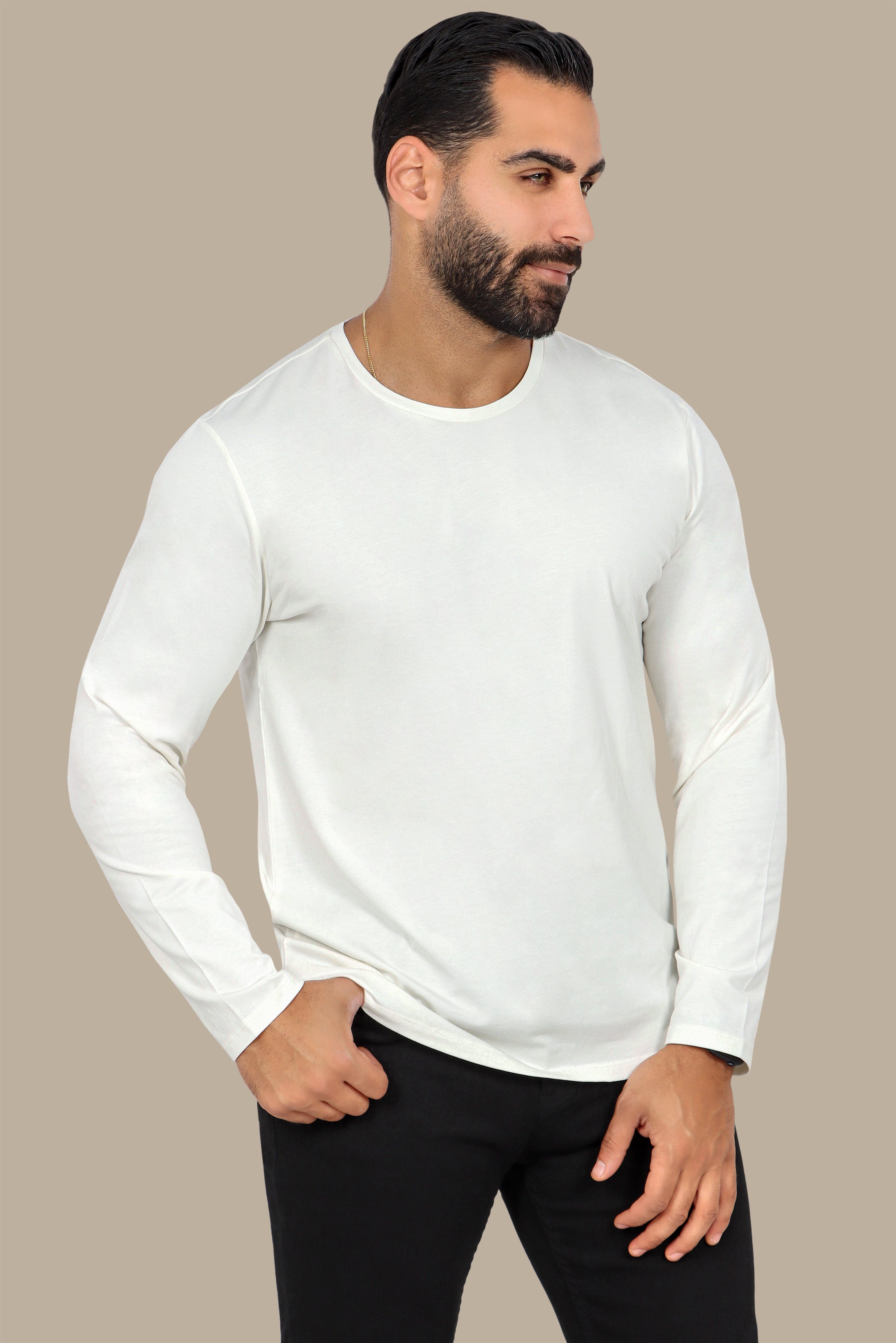 White Long Sleeve Round Neck Top