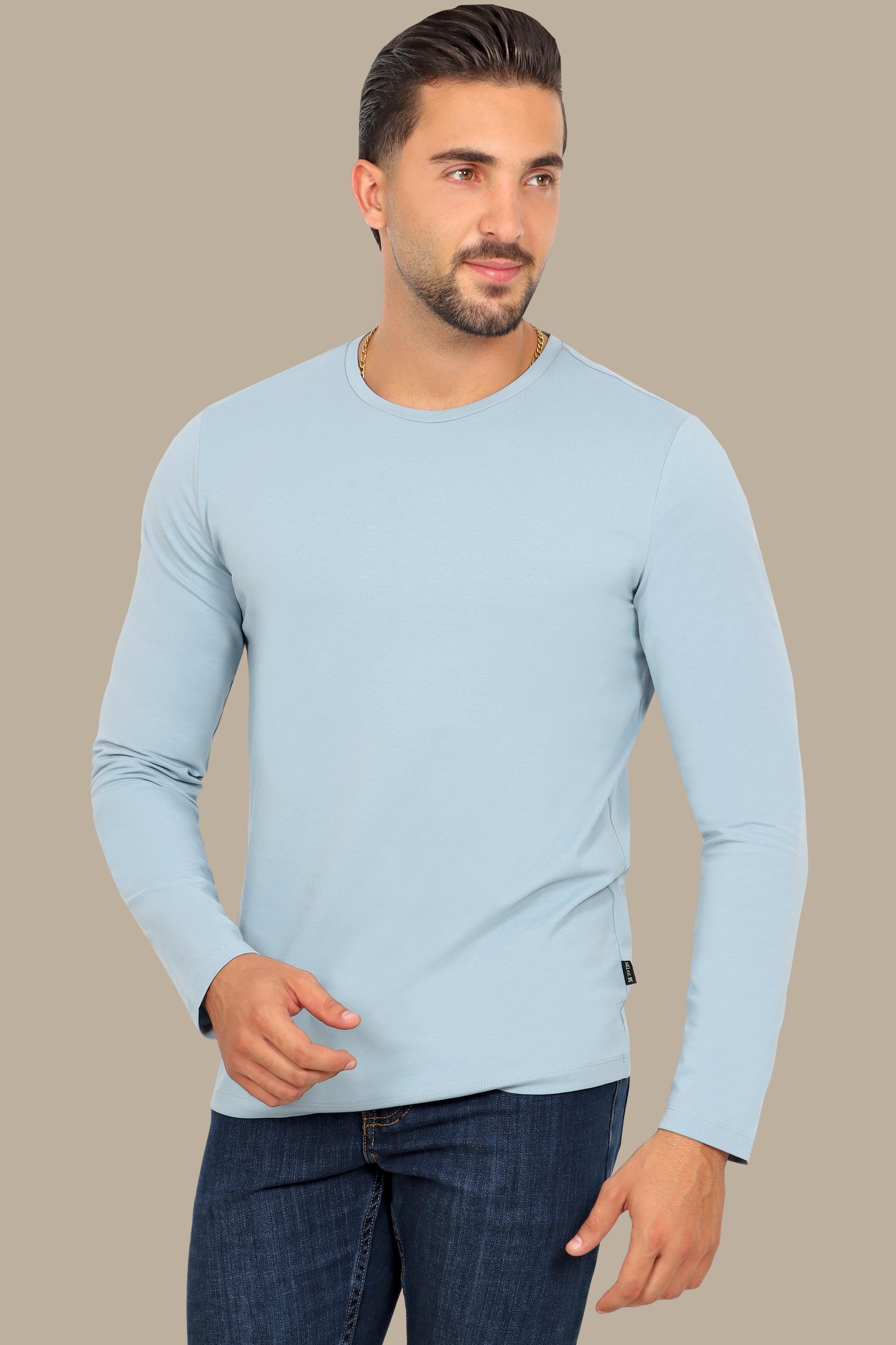 Light Blue Long Sleeve Round Neck Top