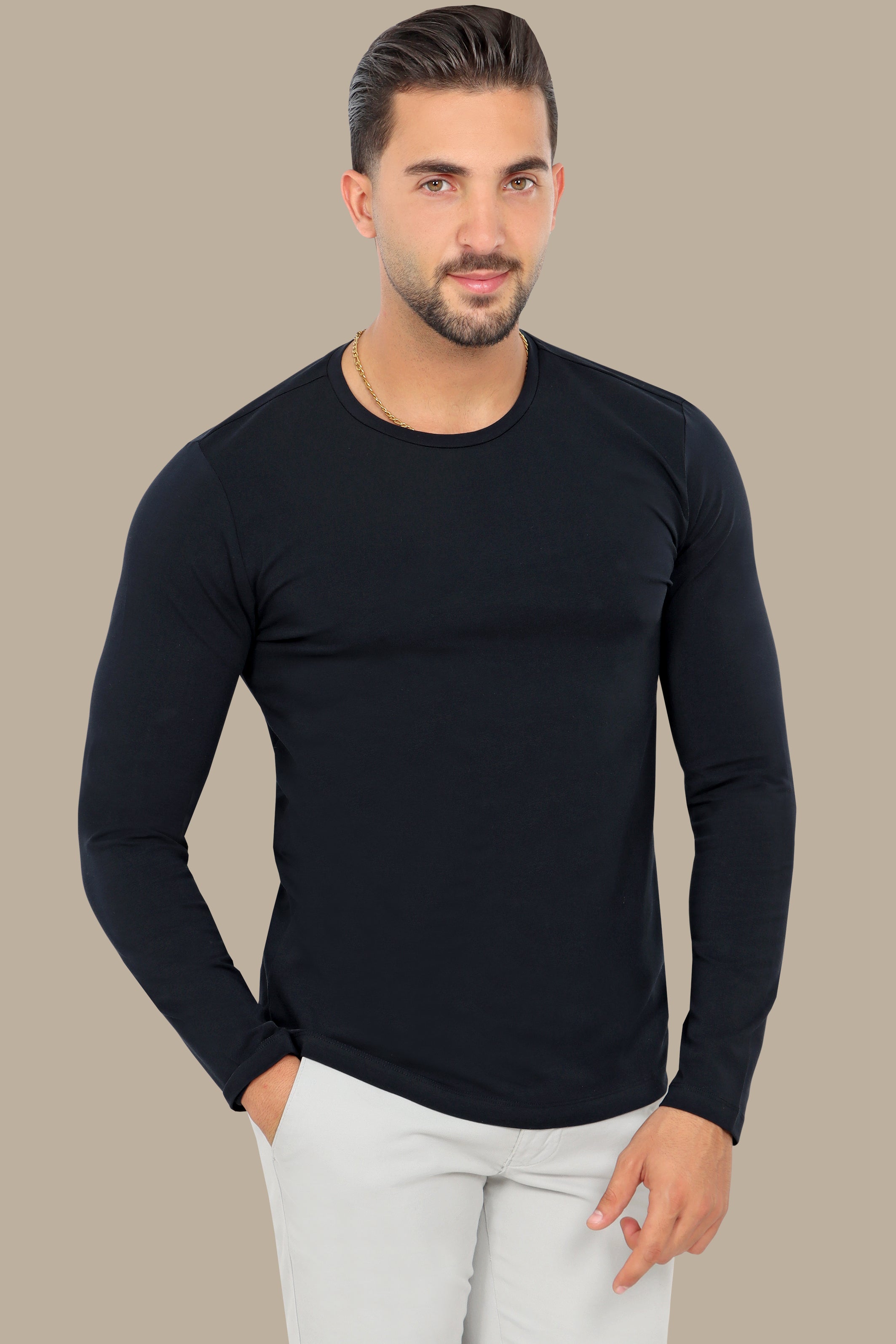 Navy Long Sleeve Round Neck Top