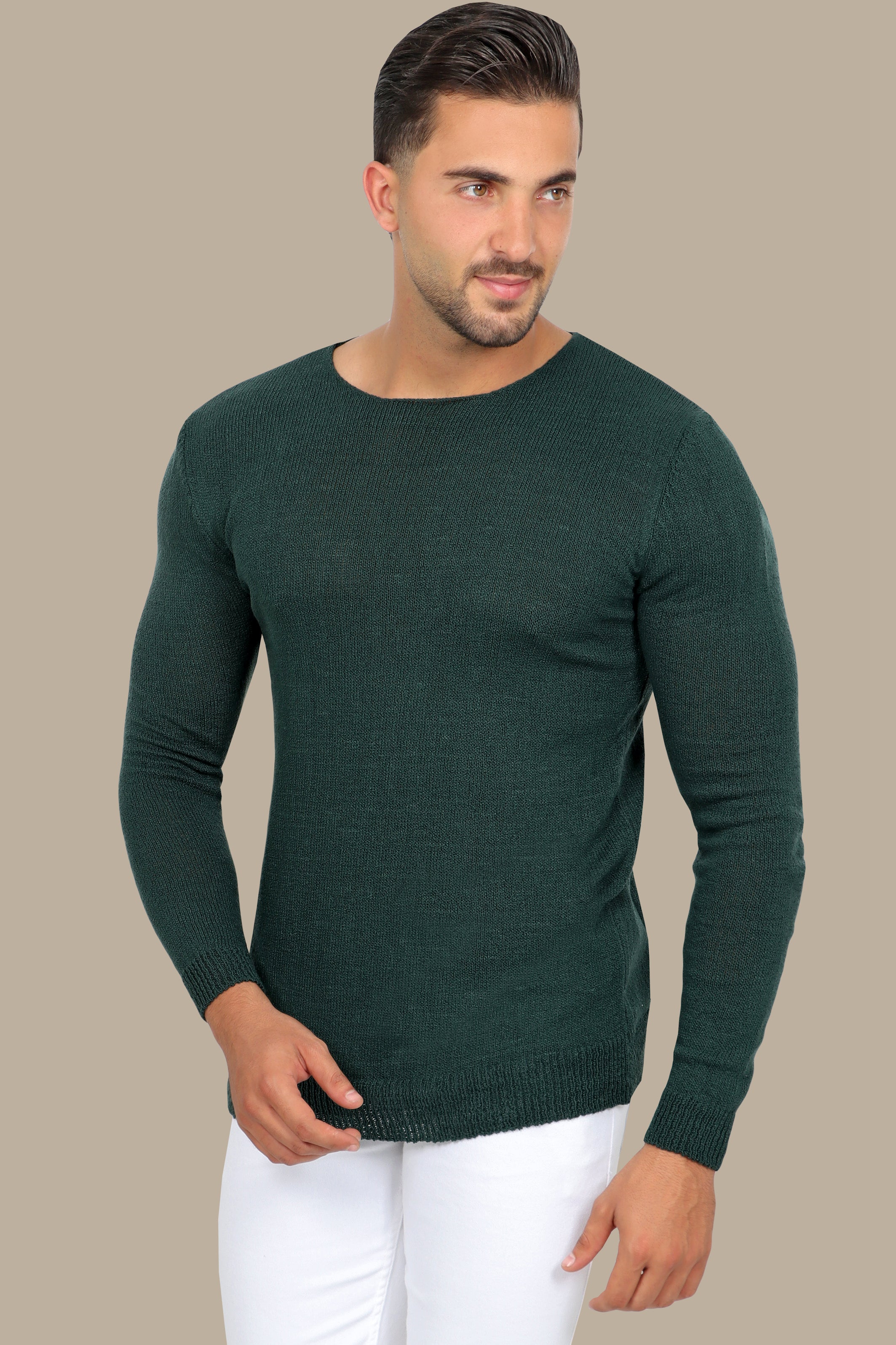 Classic Comfort: Green Mercerized Plain Sweater