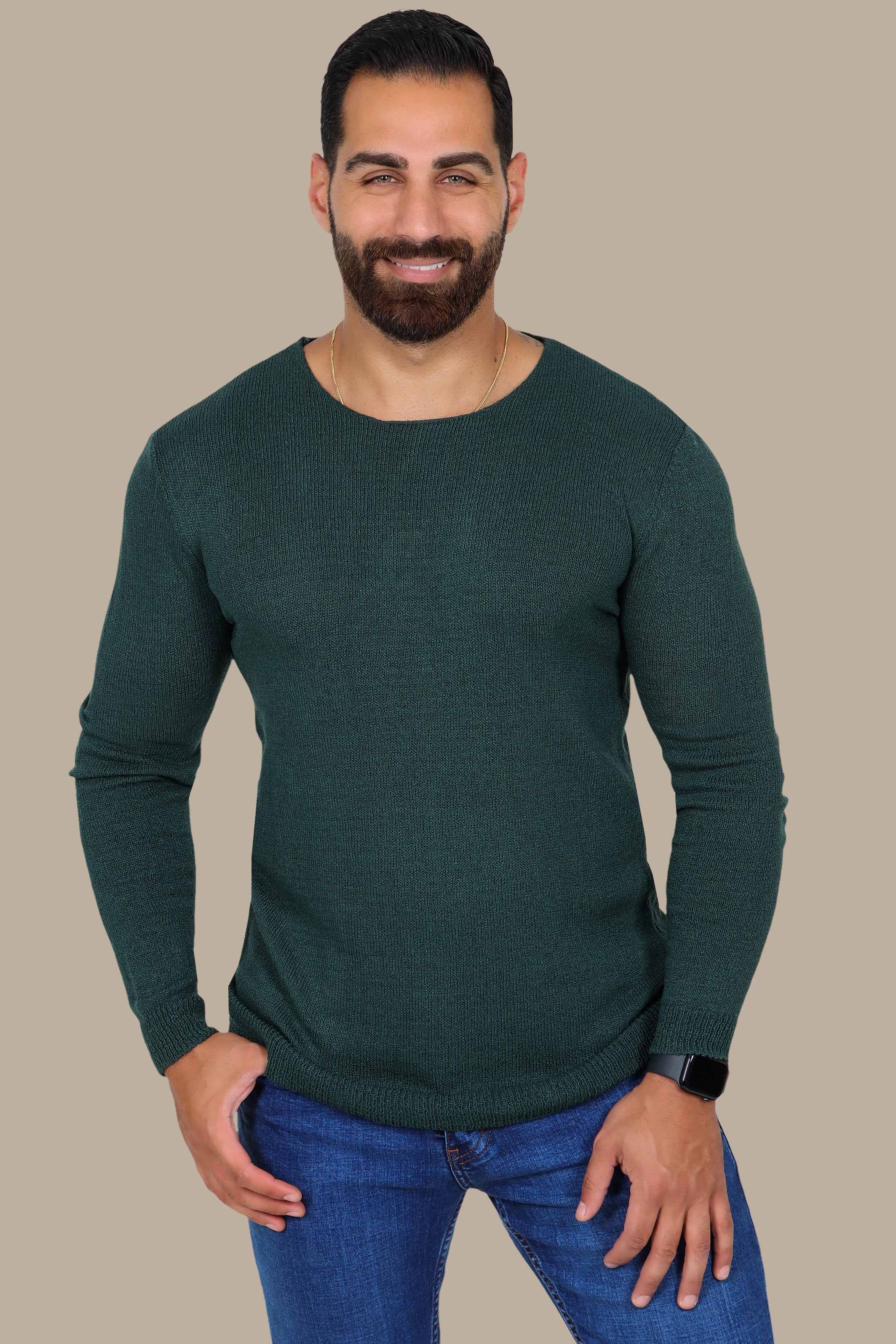 Classic Comfort: Green Mercerized Plain Sweater