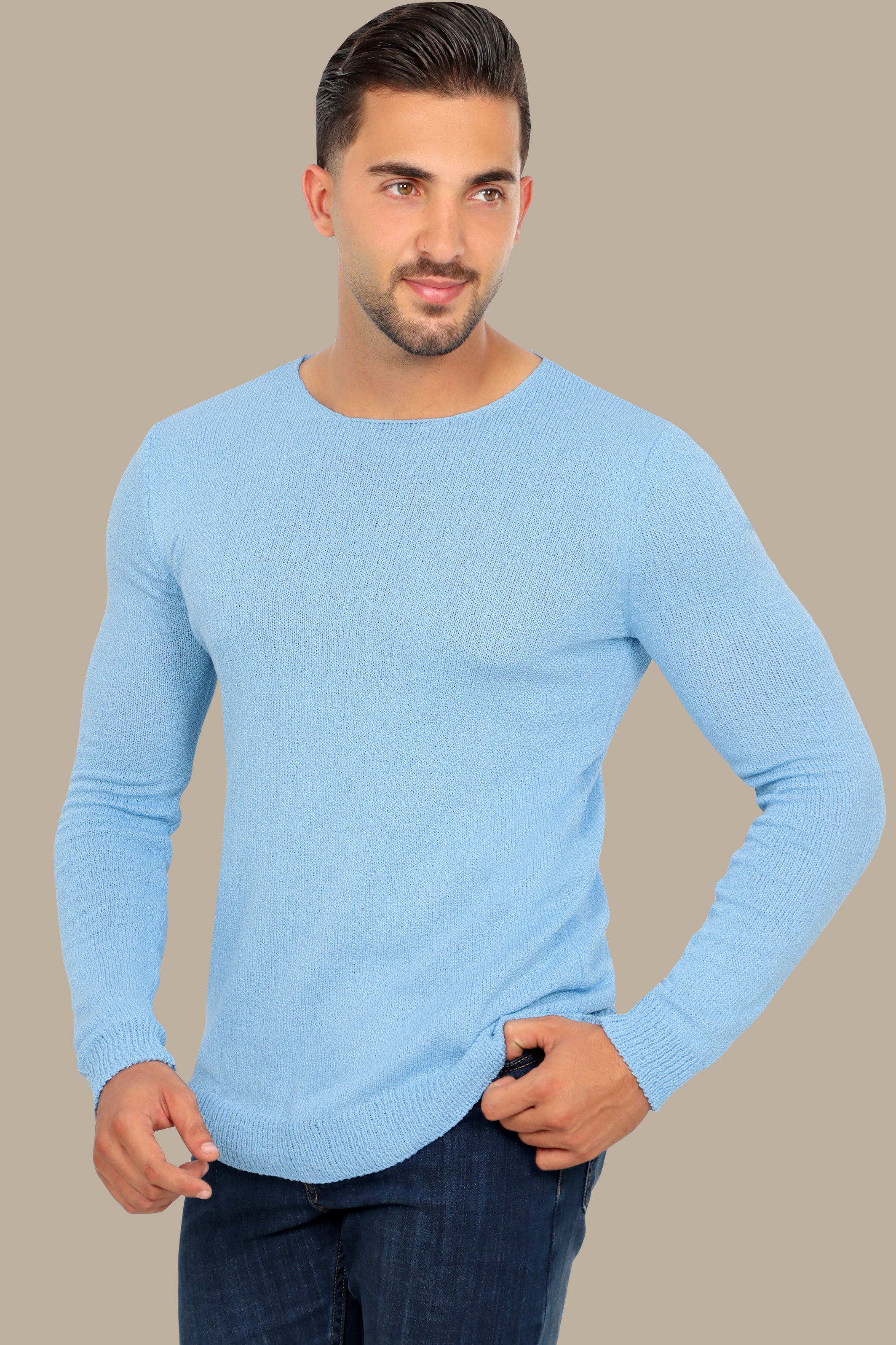 Classic Comfort: Light Blue Mercerized Plain Sweater