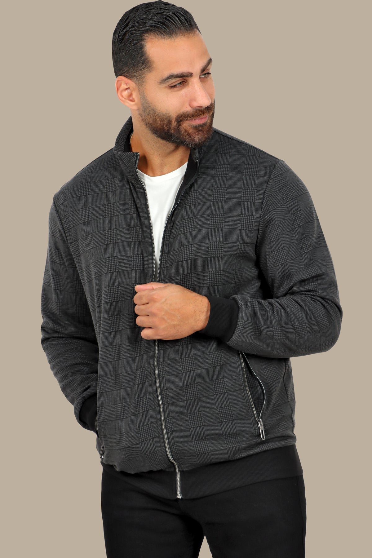 Grey Full-Zip Cardigan Pow Knit