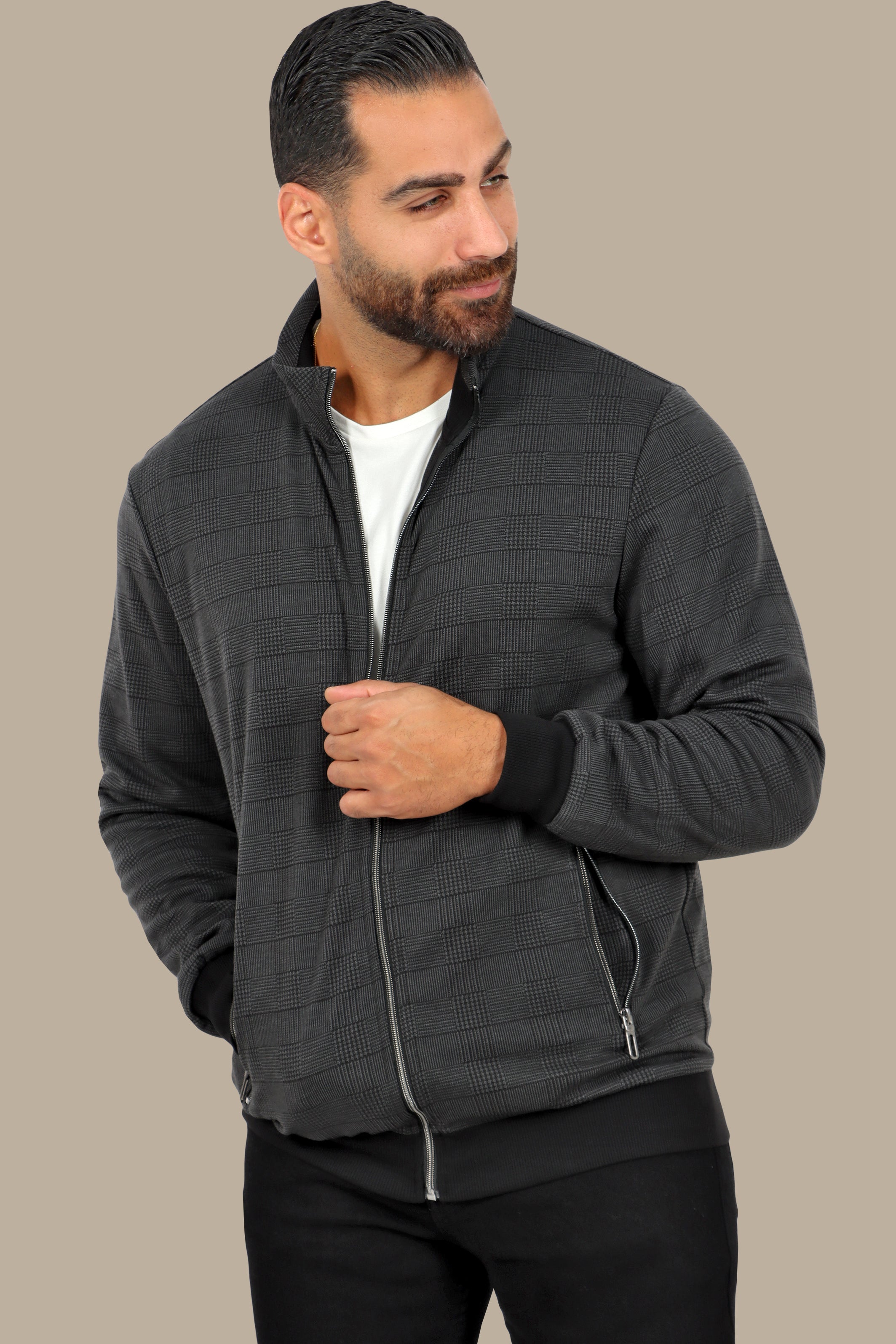 Grey Full-Zip Cardigan Pow Knit