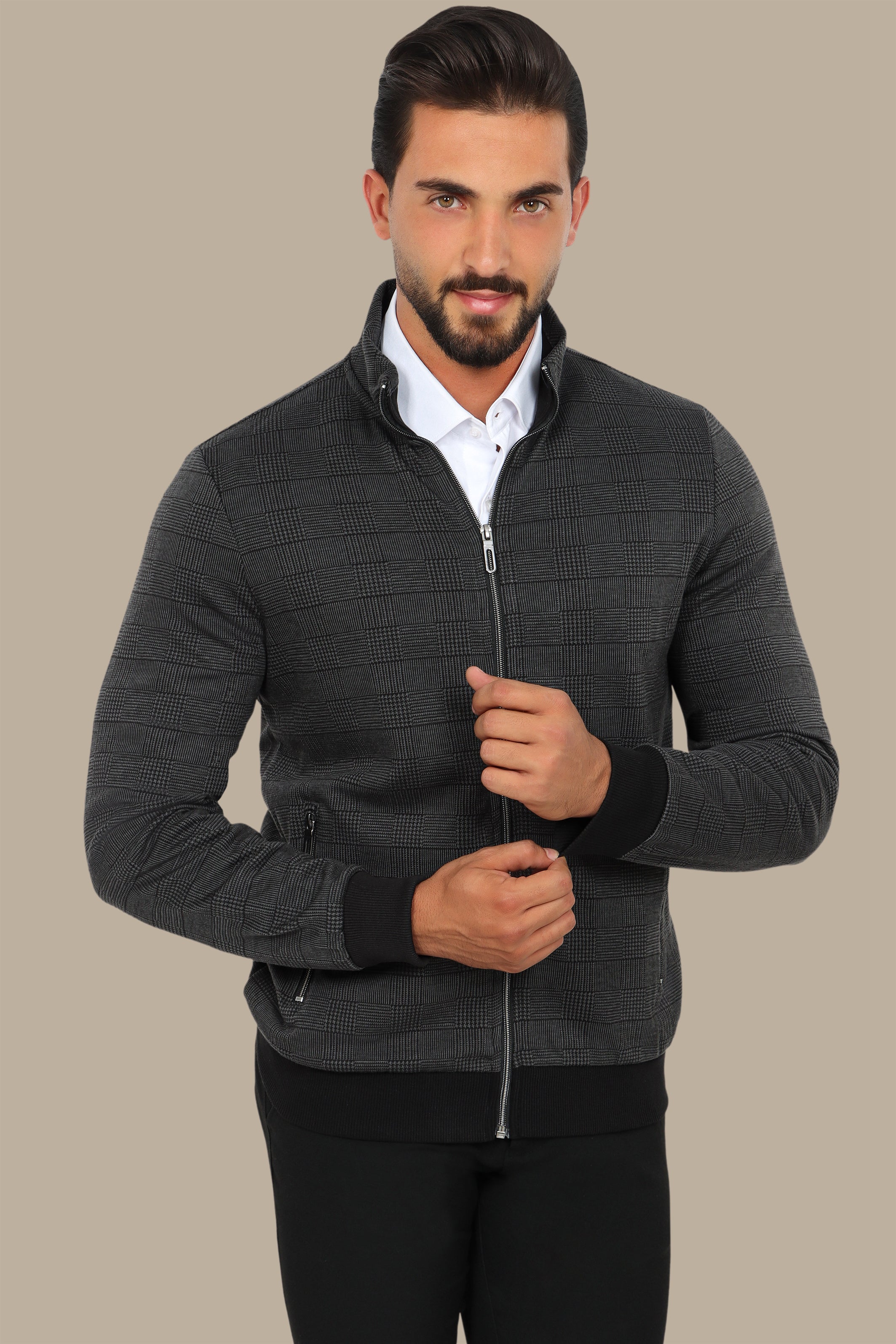 Grey Full-Zip Cardigan Pow Knit