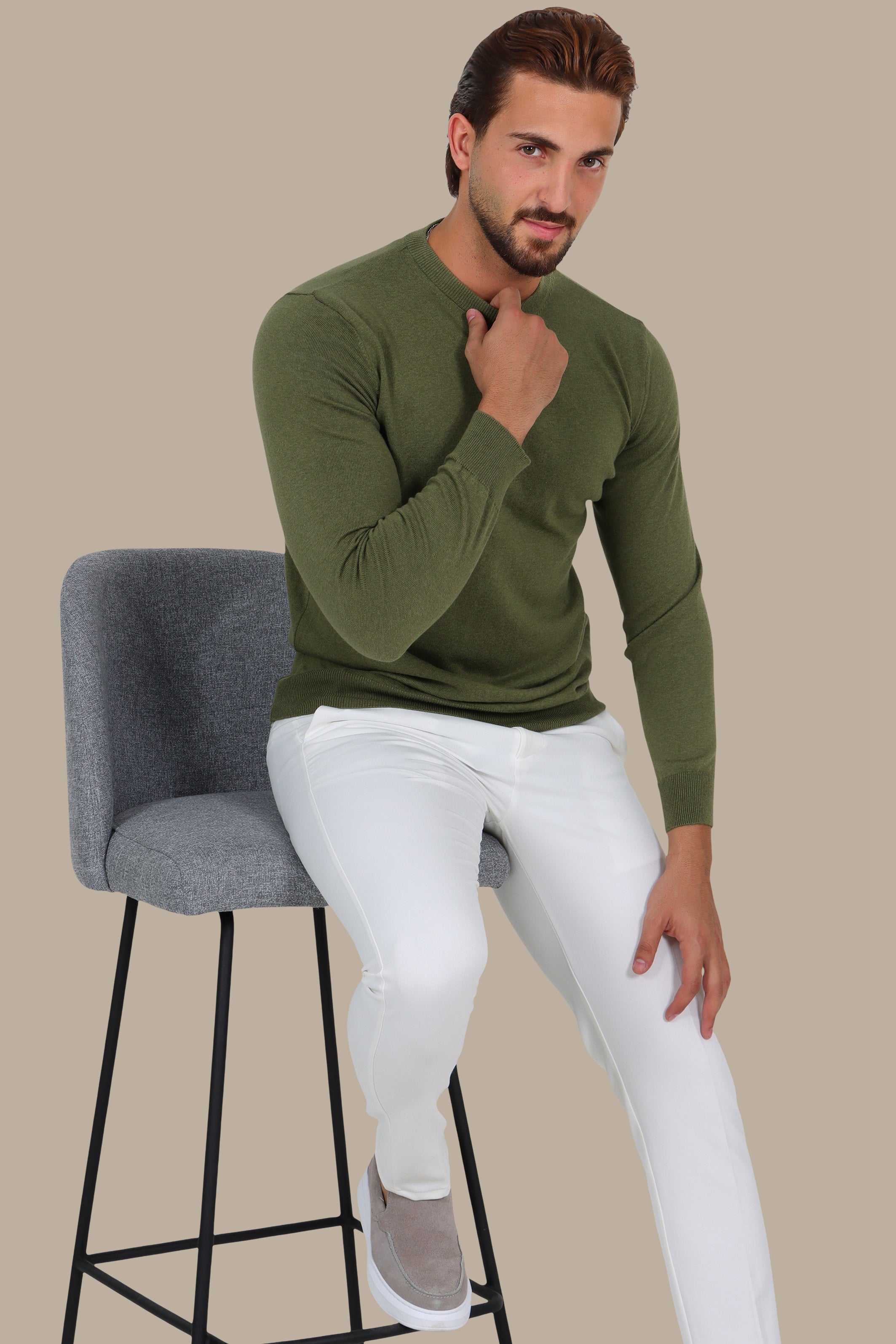 Khaki Round Neck Sweater