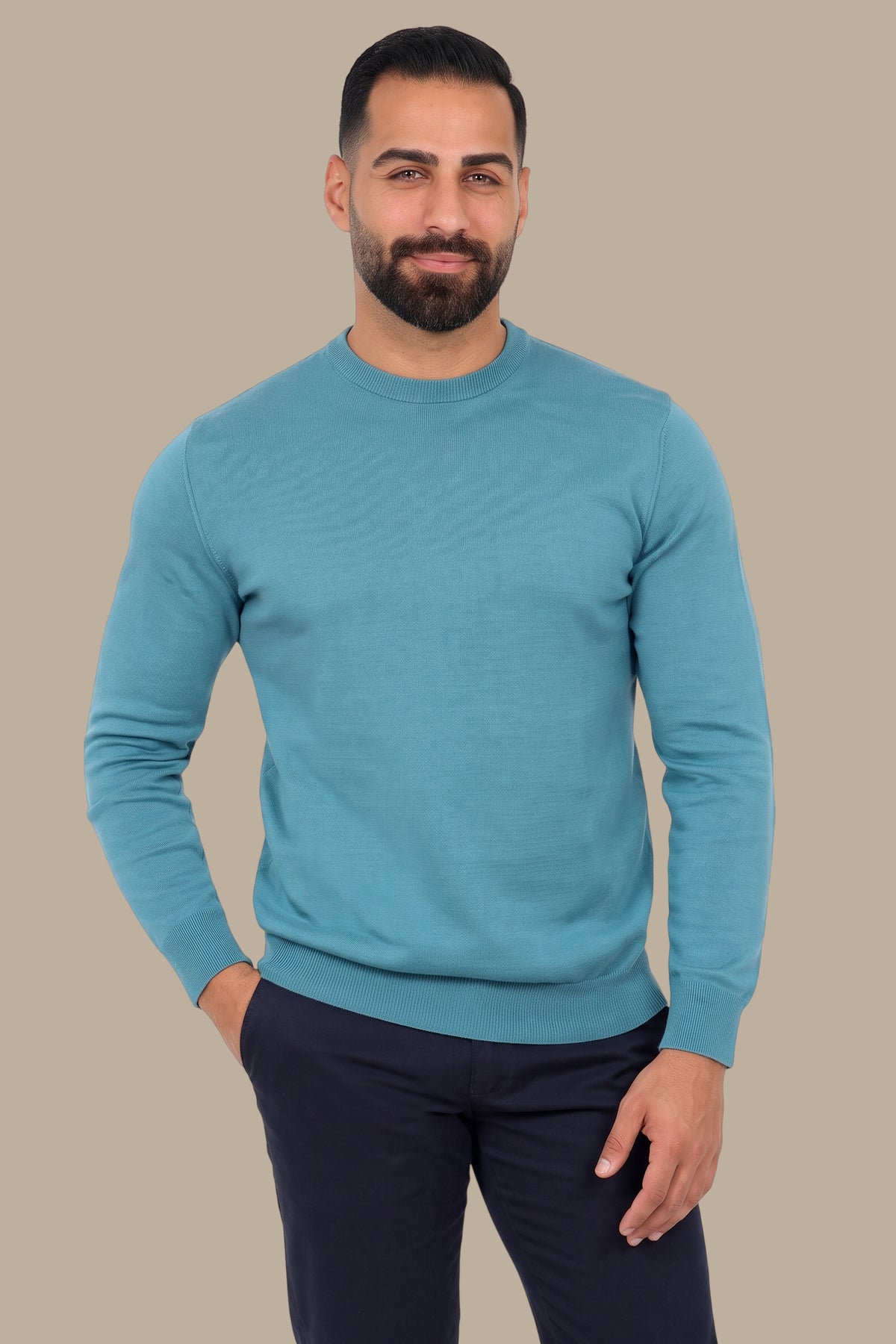 Essential Comfort: Turquoise Basic Round Neck Sweater
