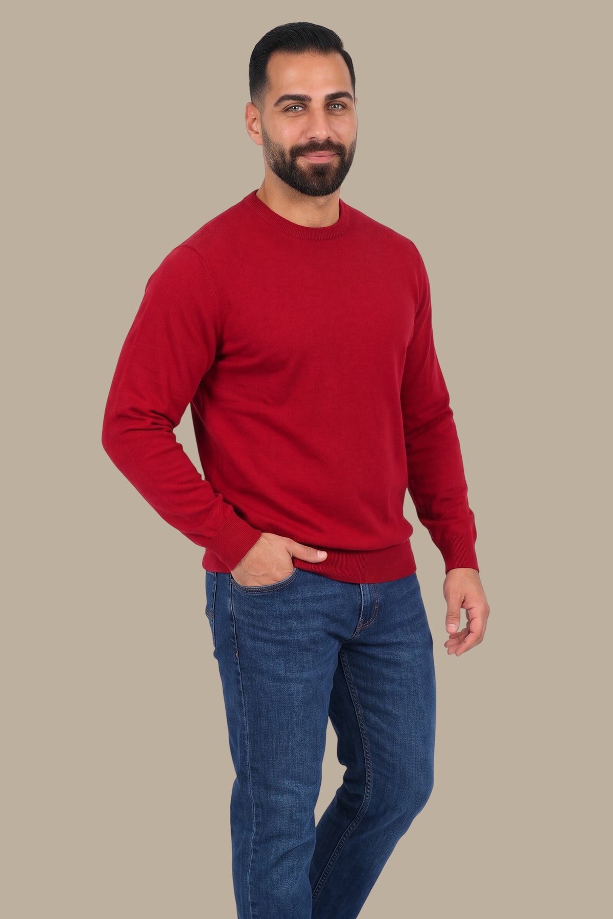 Basic Round Neck Sweater – Burgundy