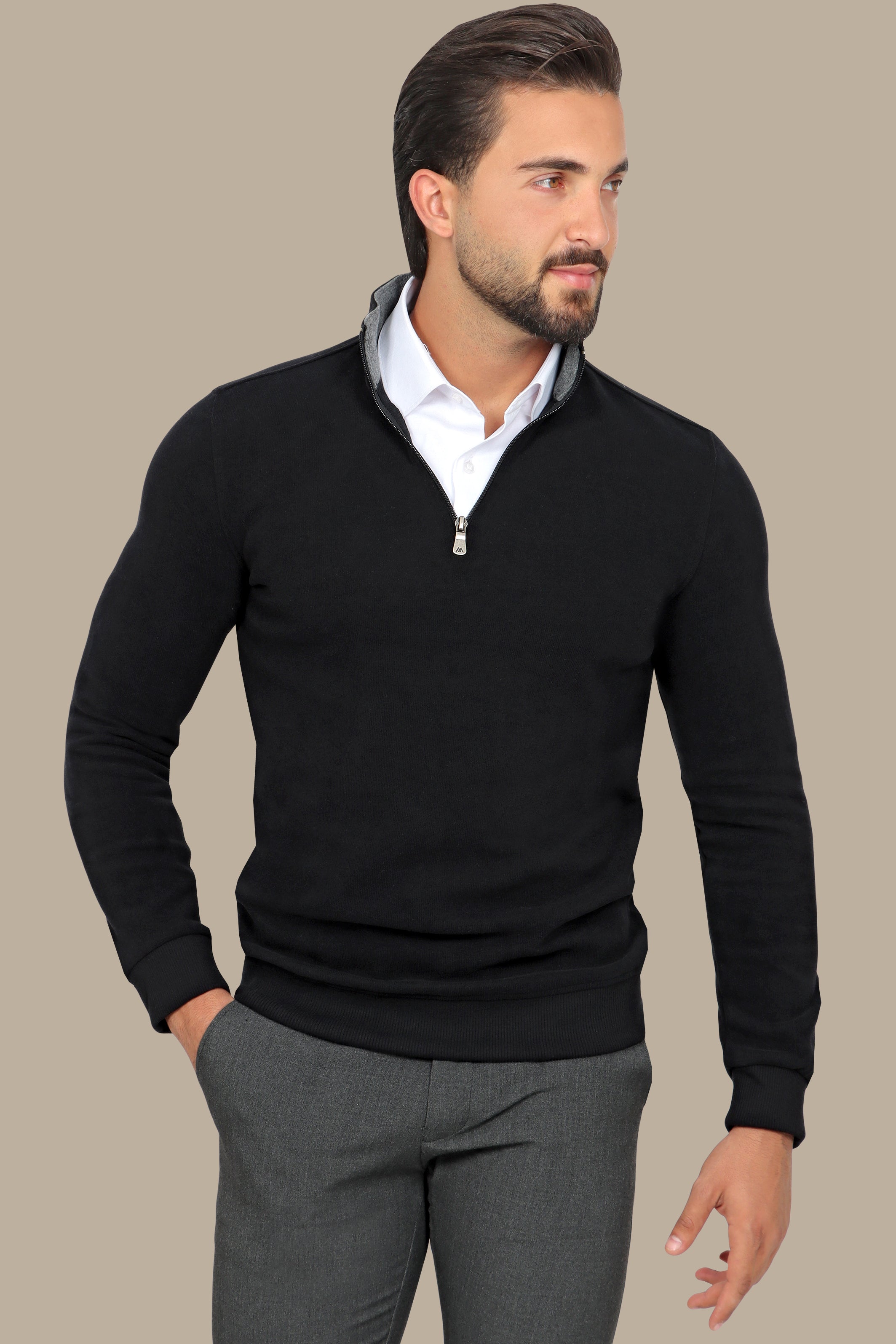 Luxurious Comfort: Black Velvet Half-Zipper Sweater