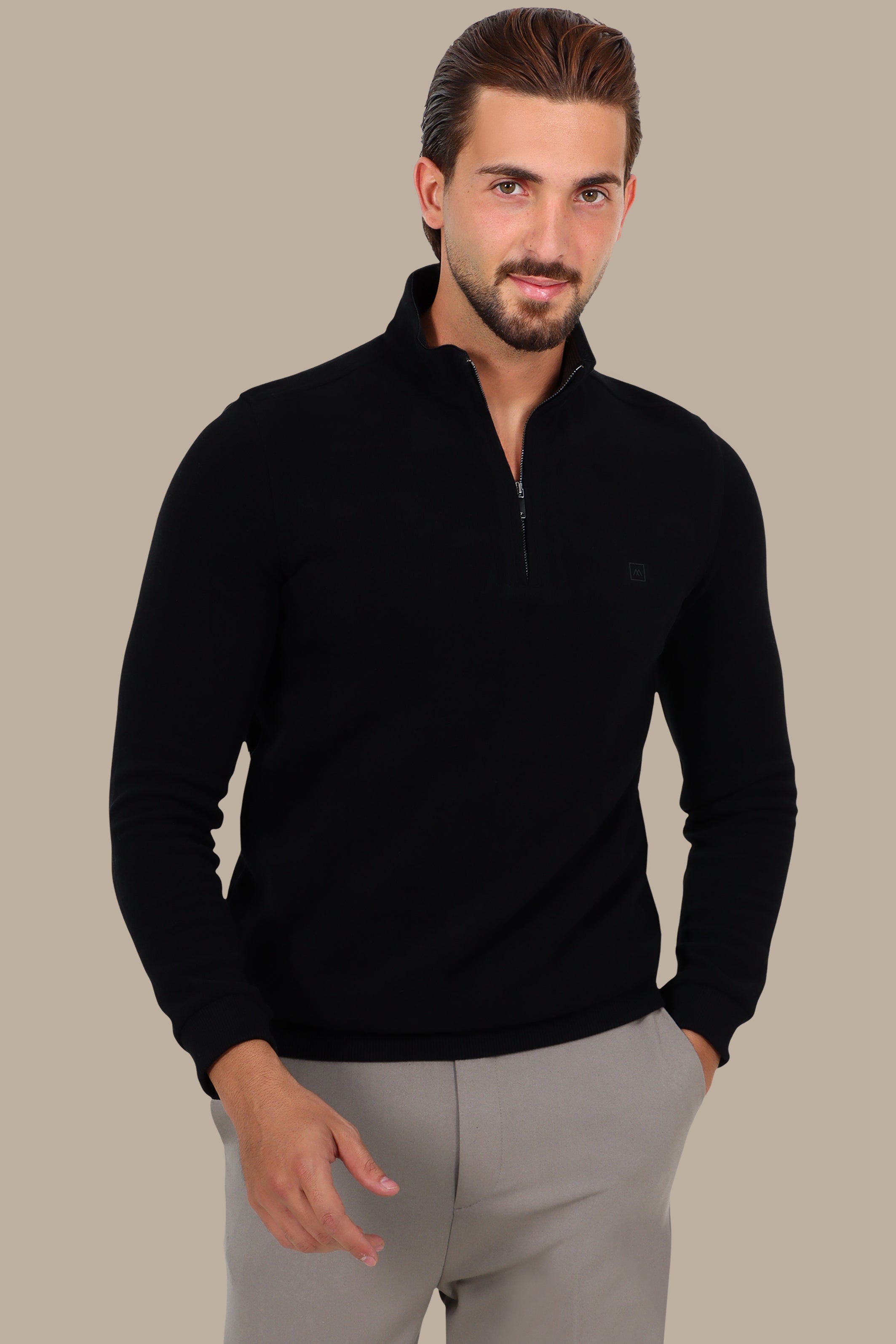 Luxurious Comfort: Black Velvet Half-Zipper Sweater