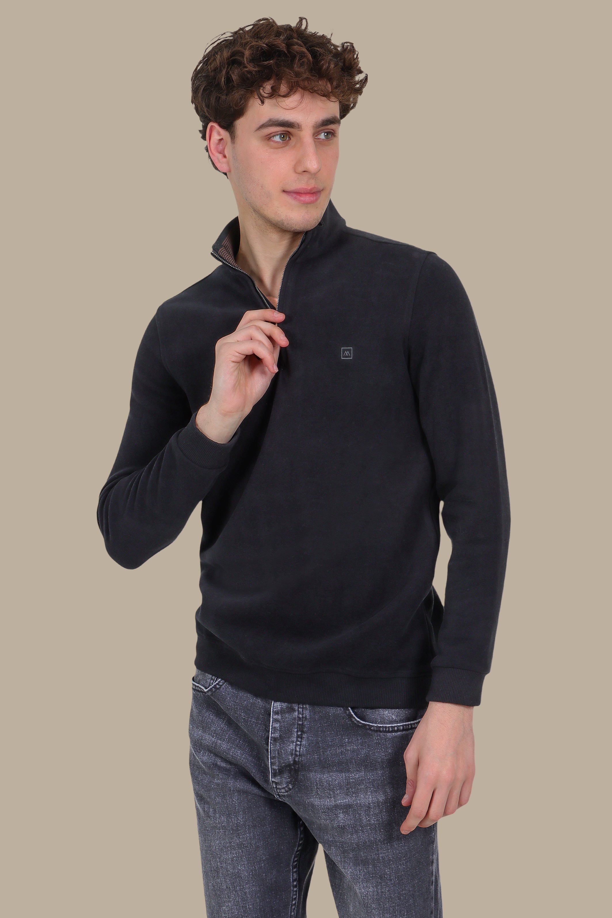 Luxurious Comfort: Black Velvet Half-Zipper Sweater