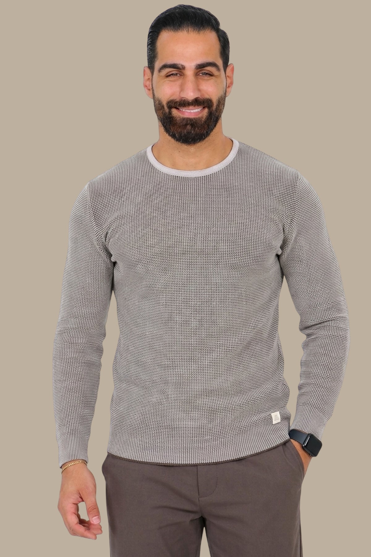 Elegant Layers: Beige Double-Collar Top