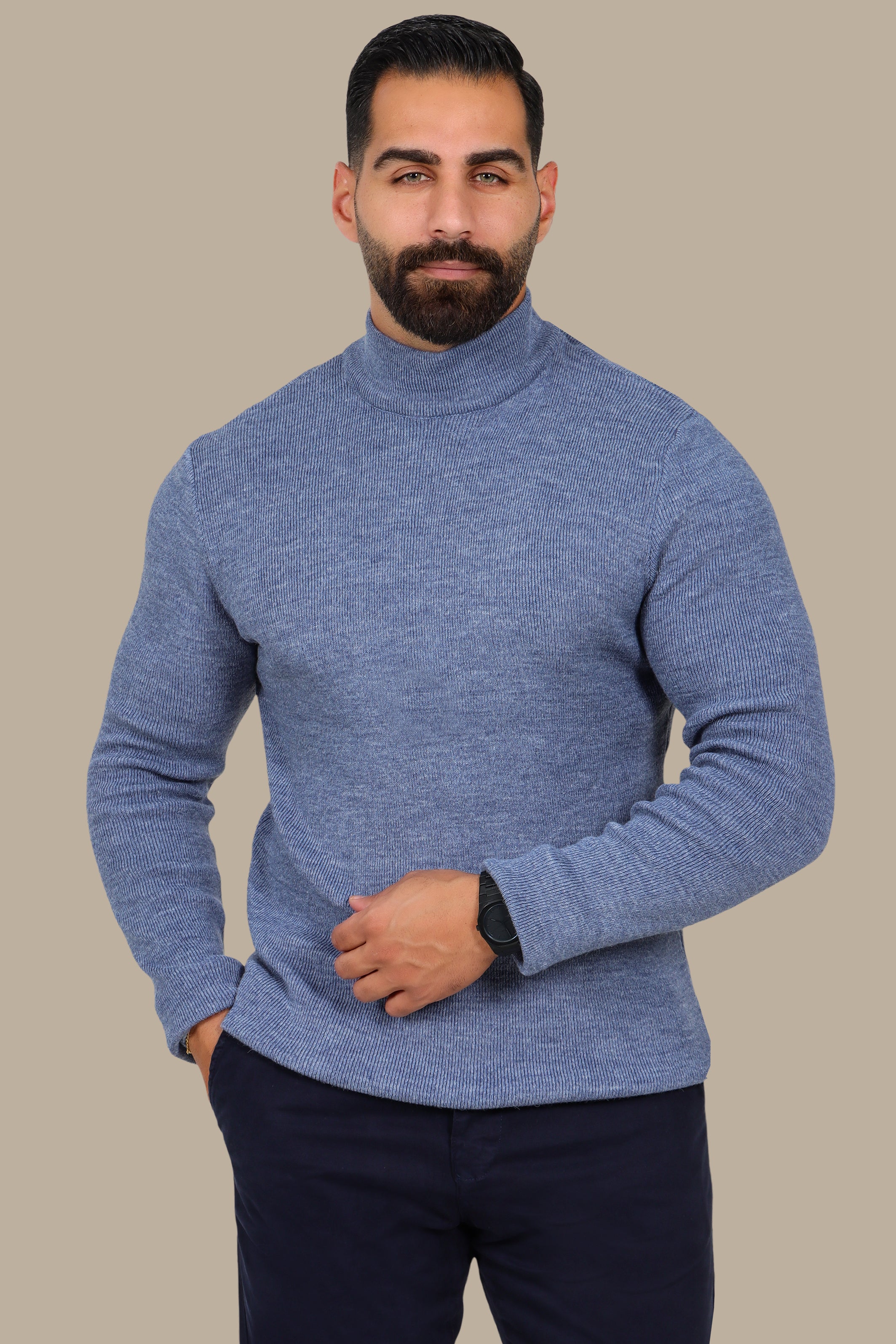 High-Neck Basic Sweater in Blue
