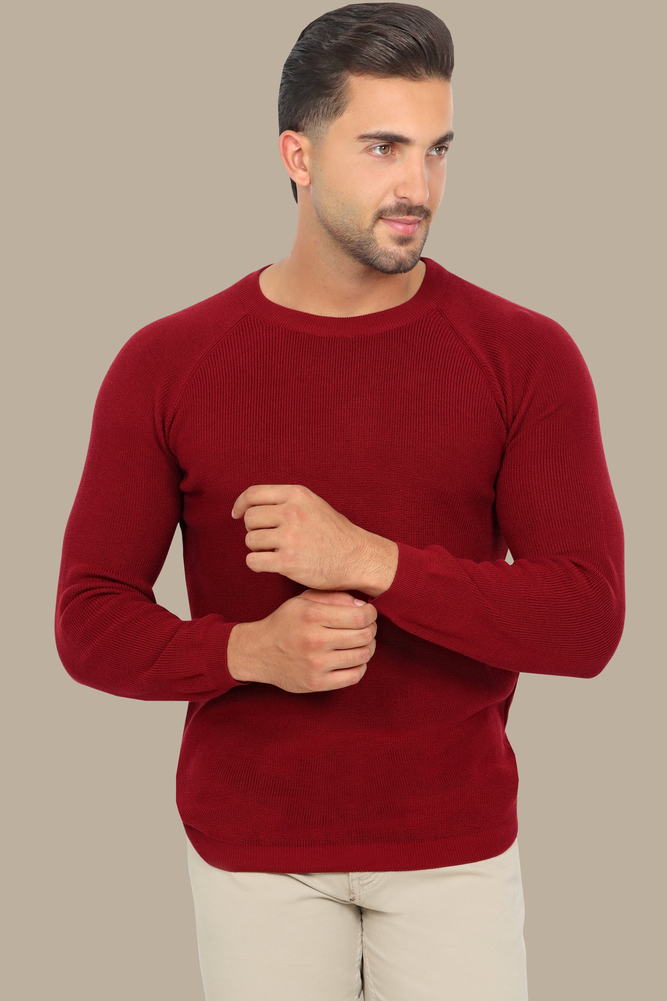 Bordeaux Round Neck Sweater with Shoulder Cup