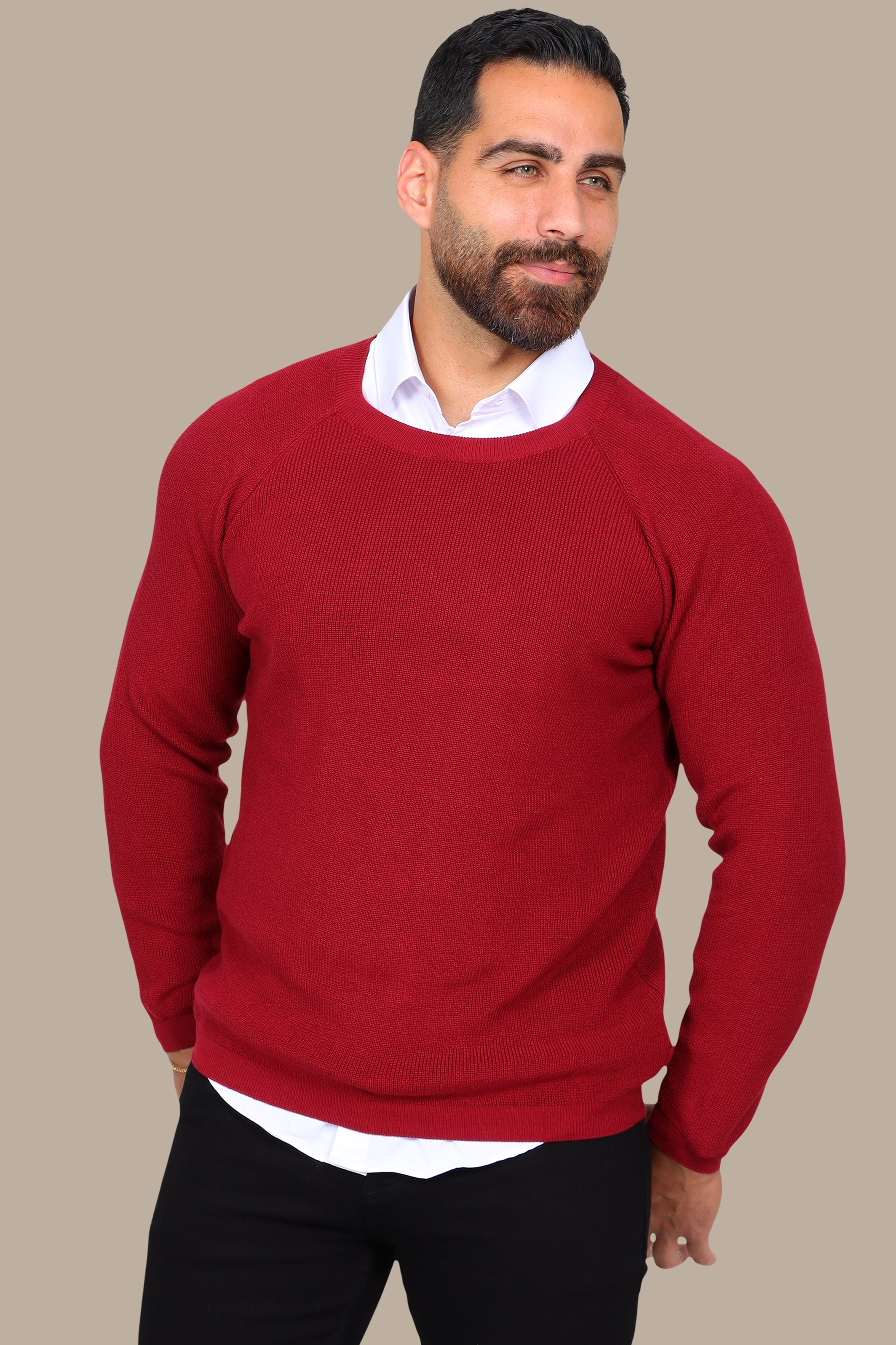Bordeaux Round Neck Sweater with Shoulder Cup