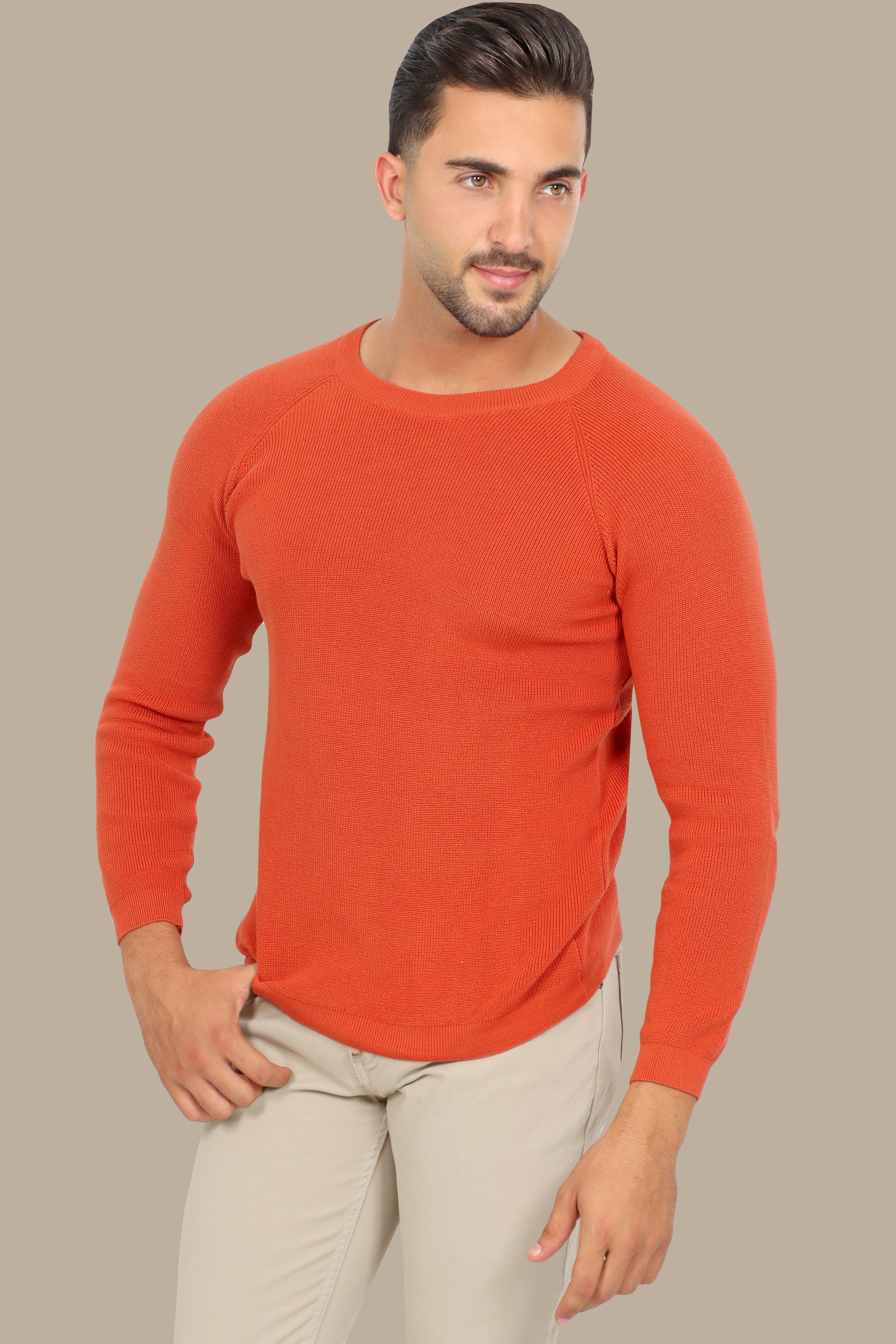 Light Orange Round Neck Sweater with Shoulder Cup