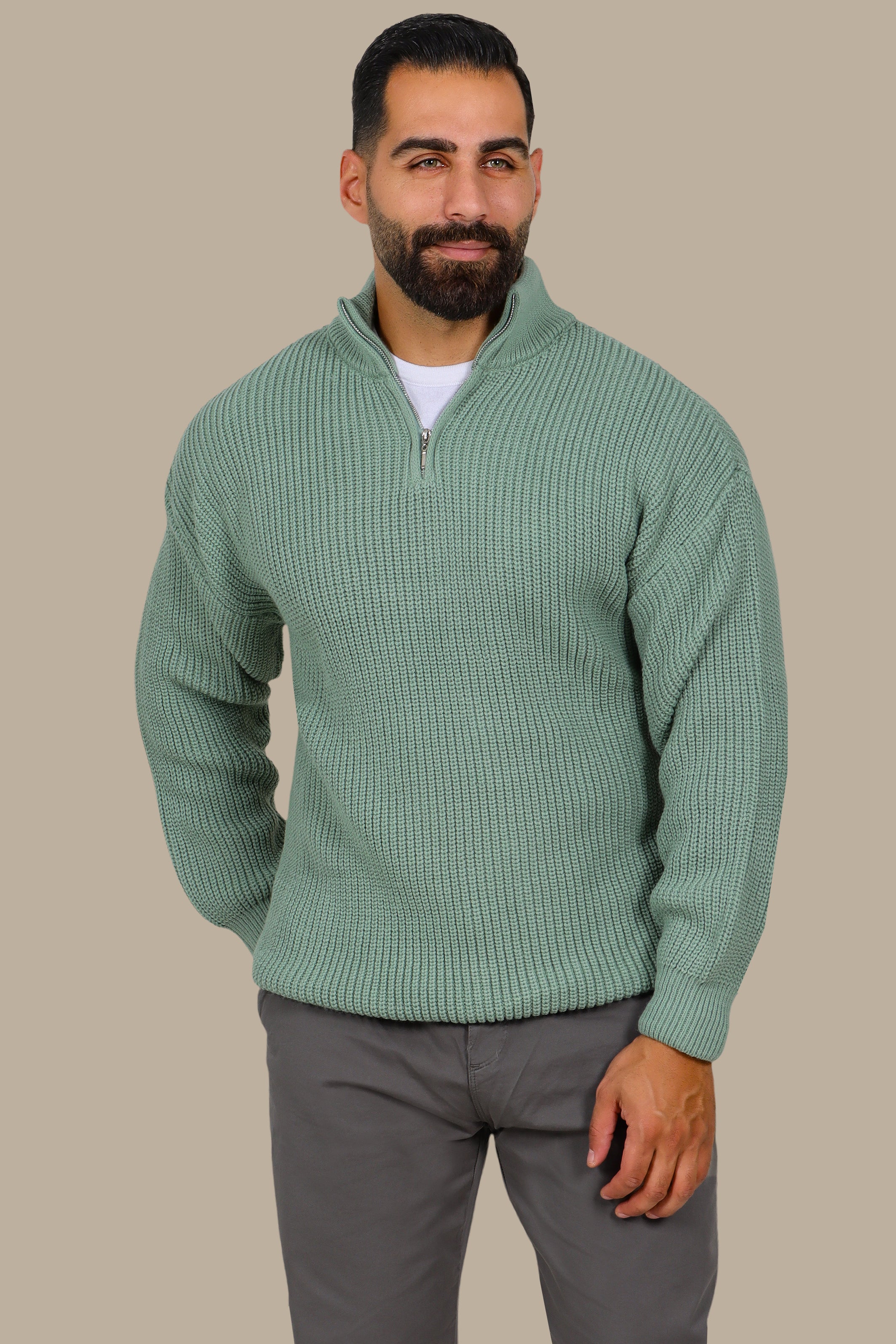Mercerized Half-Zip Sweater in Mint
