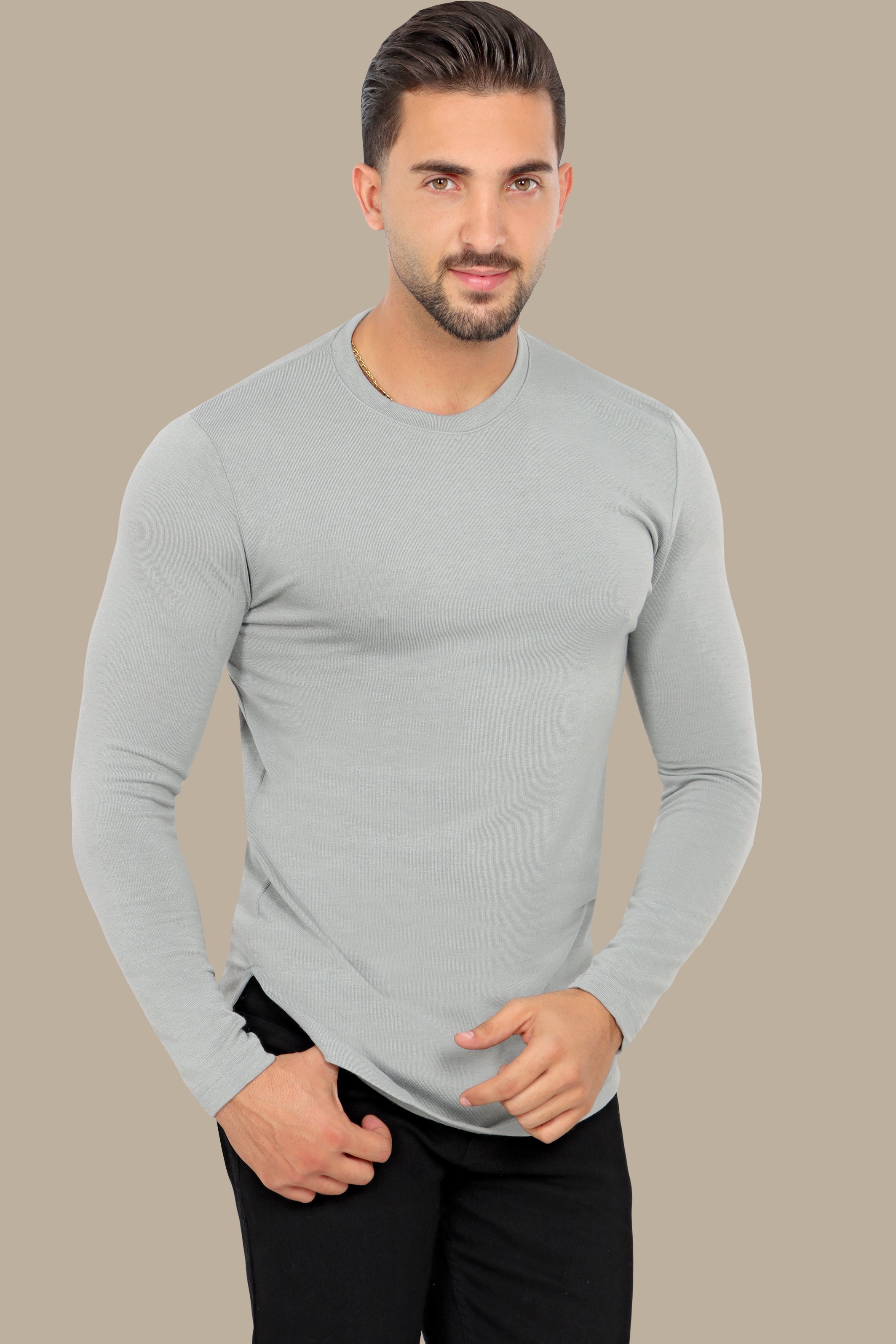 Light Grey Long Sleeve T-Shirt with Back Wings Print