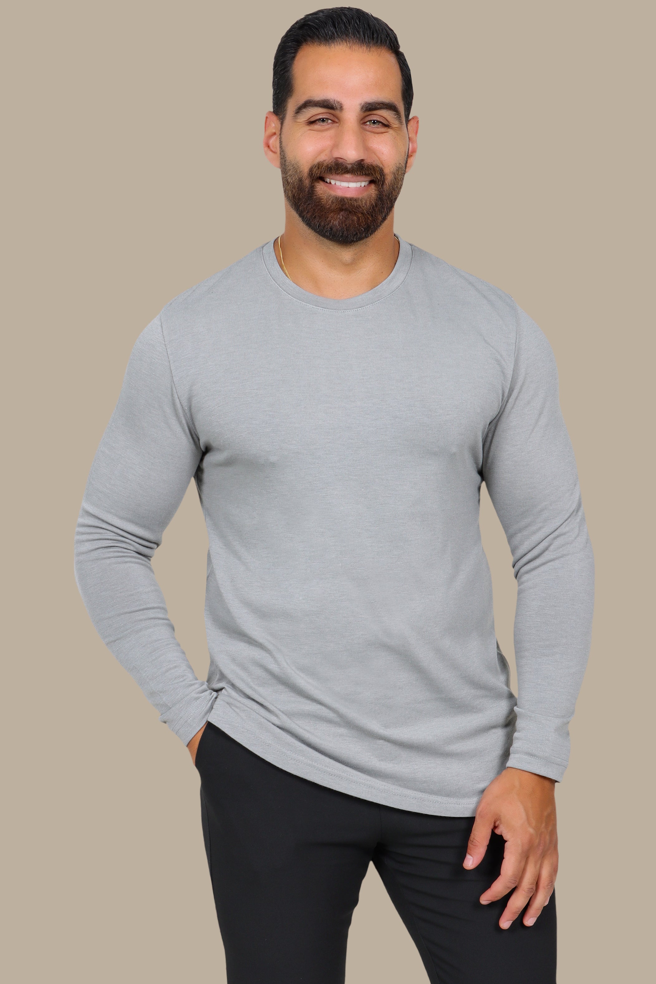 Light Grey Long Sleeve T-Shirt with Back Wings Print
