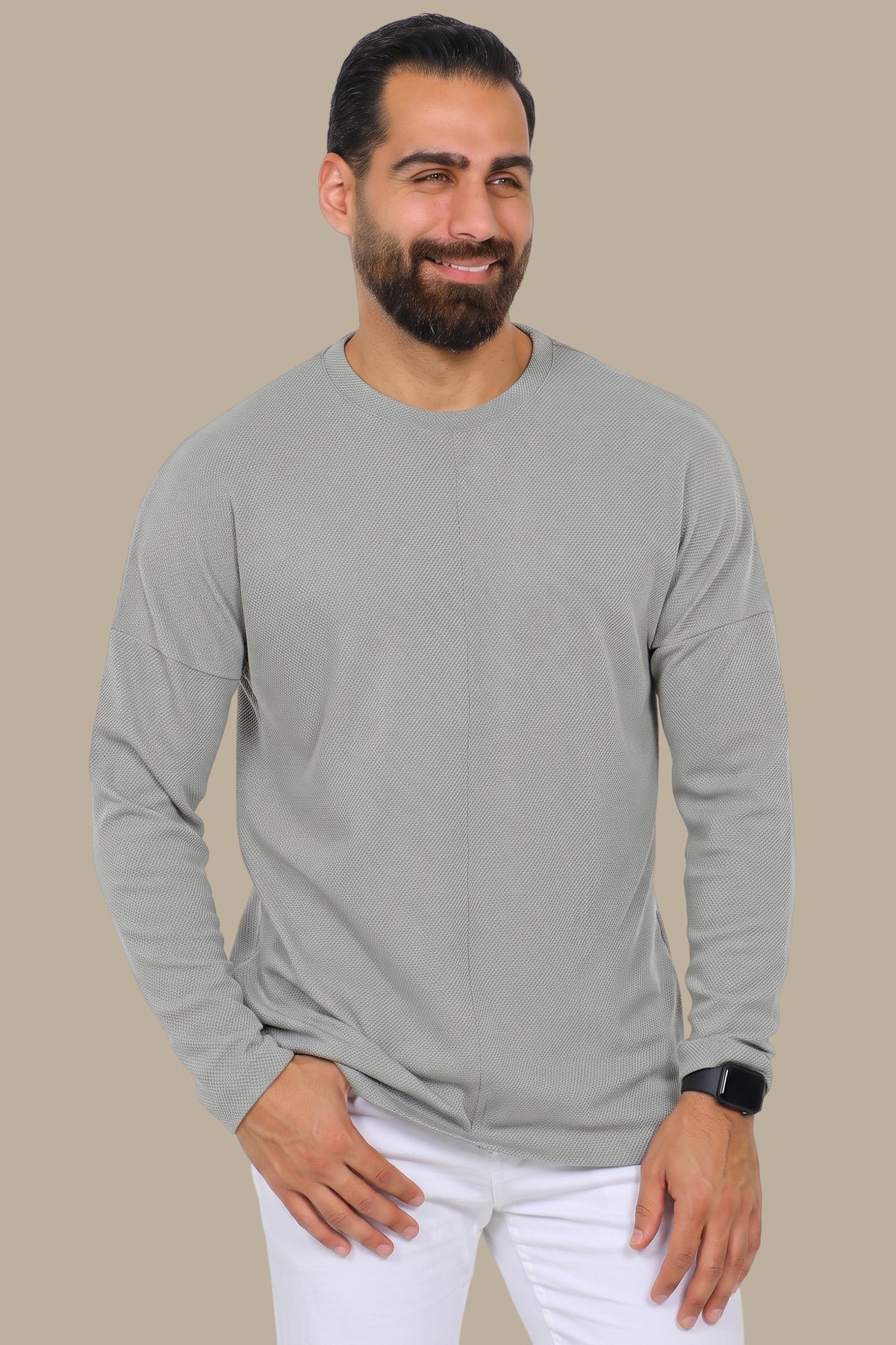 Grey Structured Top with Mid Cut