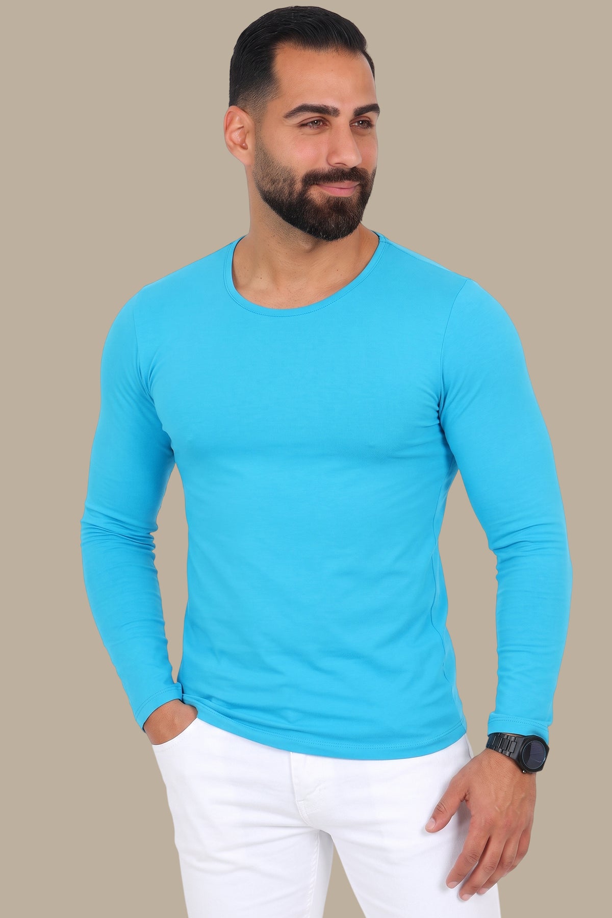Turquoise Basic Long Sleeve Top