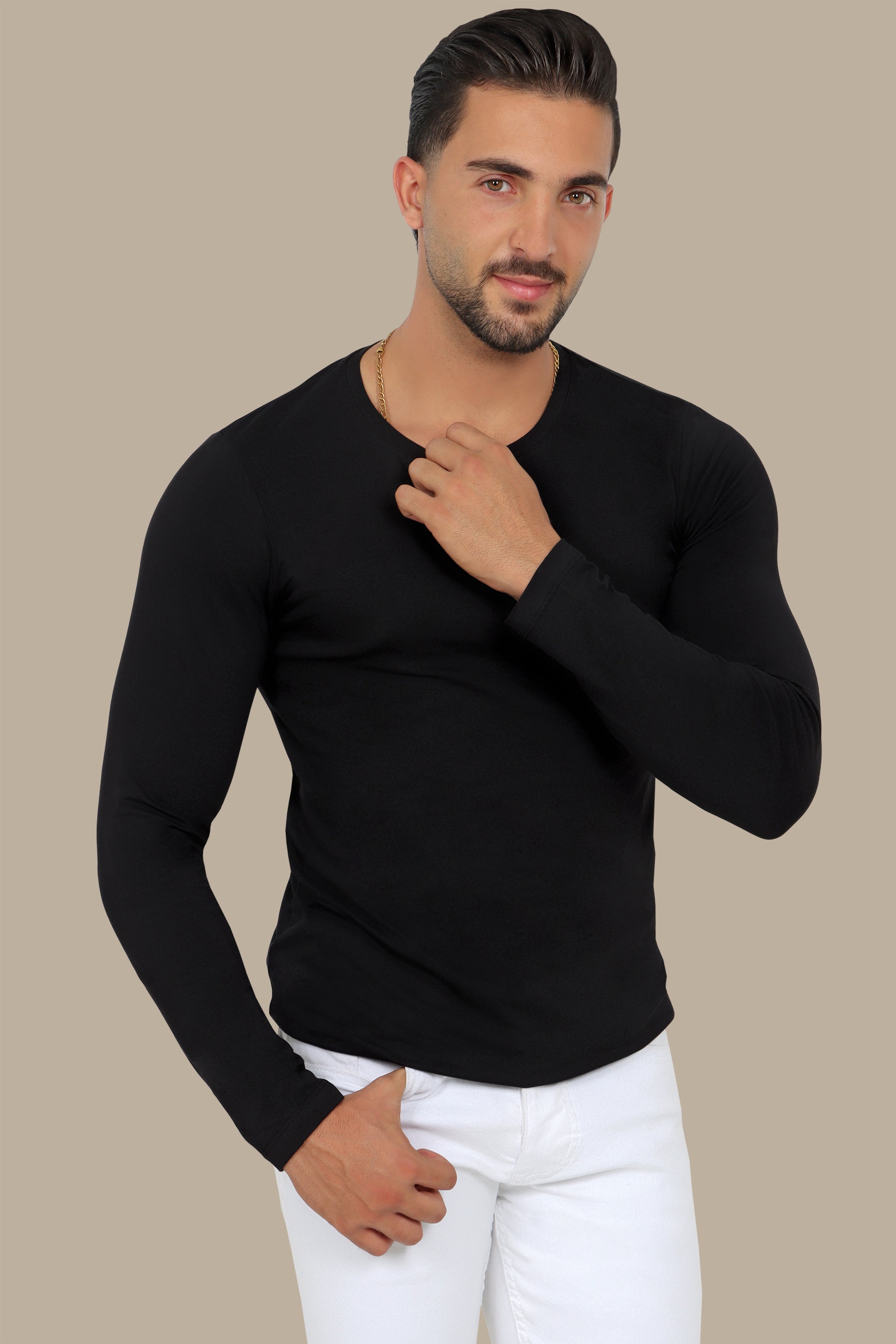 Black Long Sleeve Round Neck Top