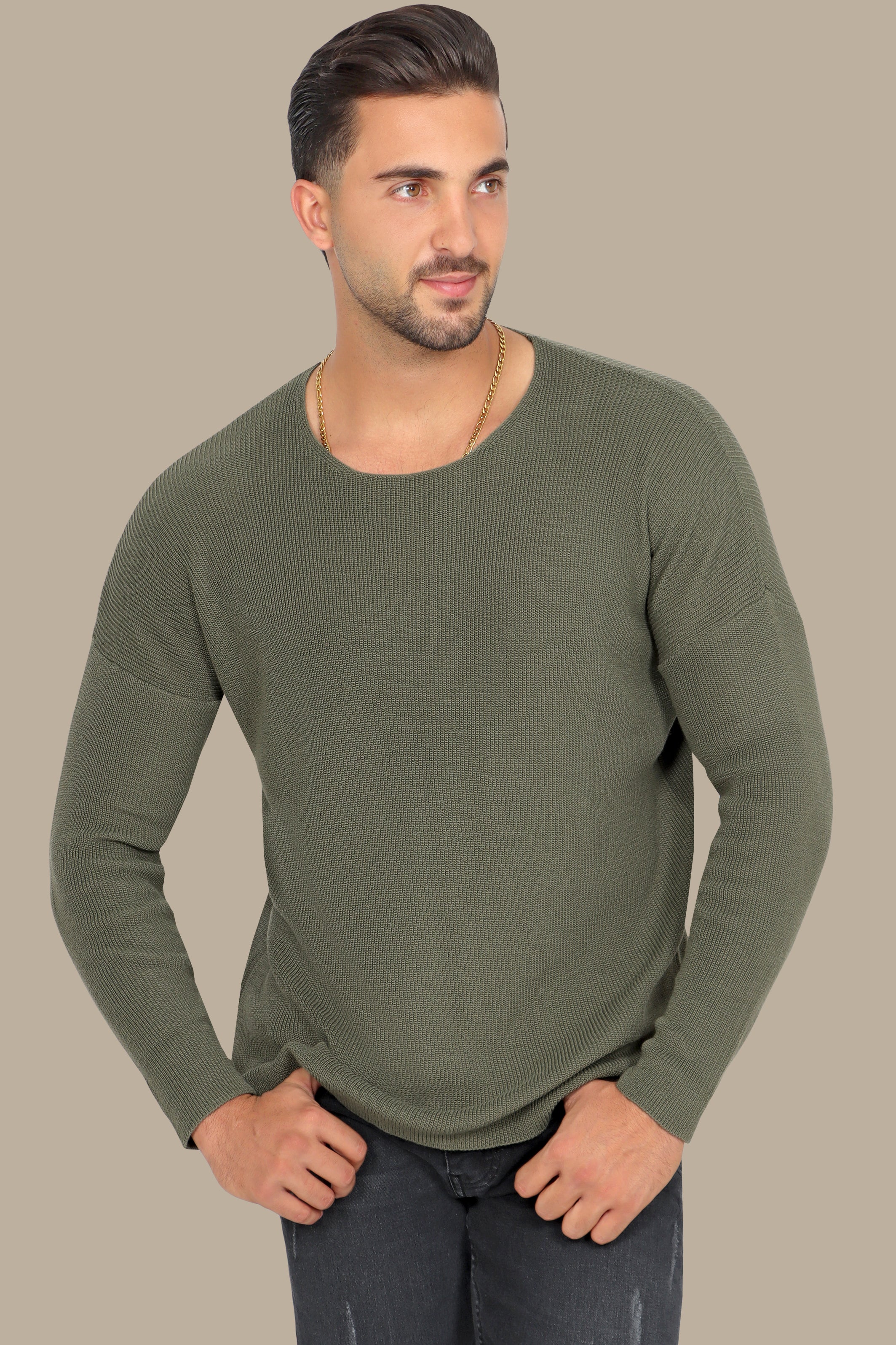 Khaki Oversized Mercerized Sweater