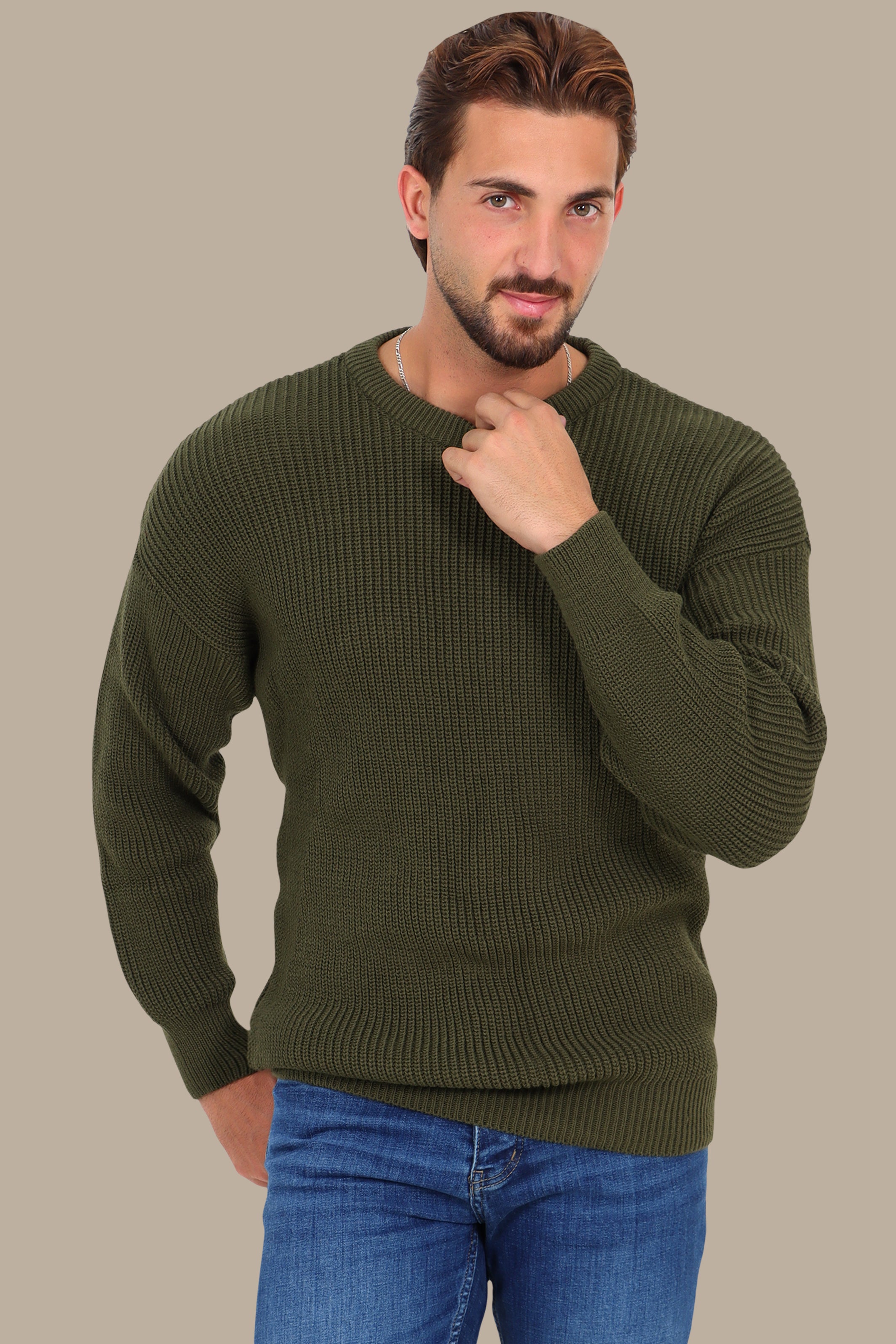 Khaki Mercerized Oversized Sweater