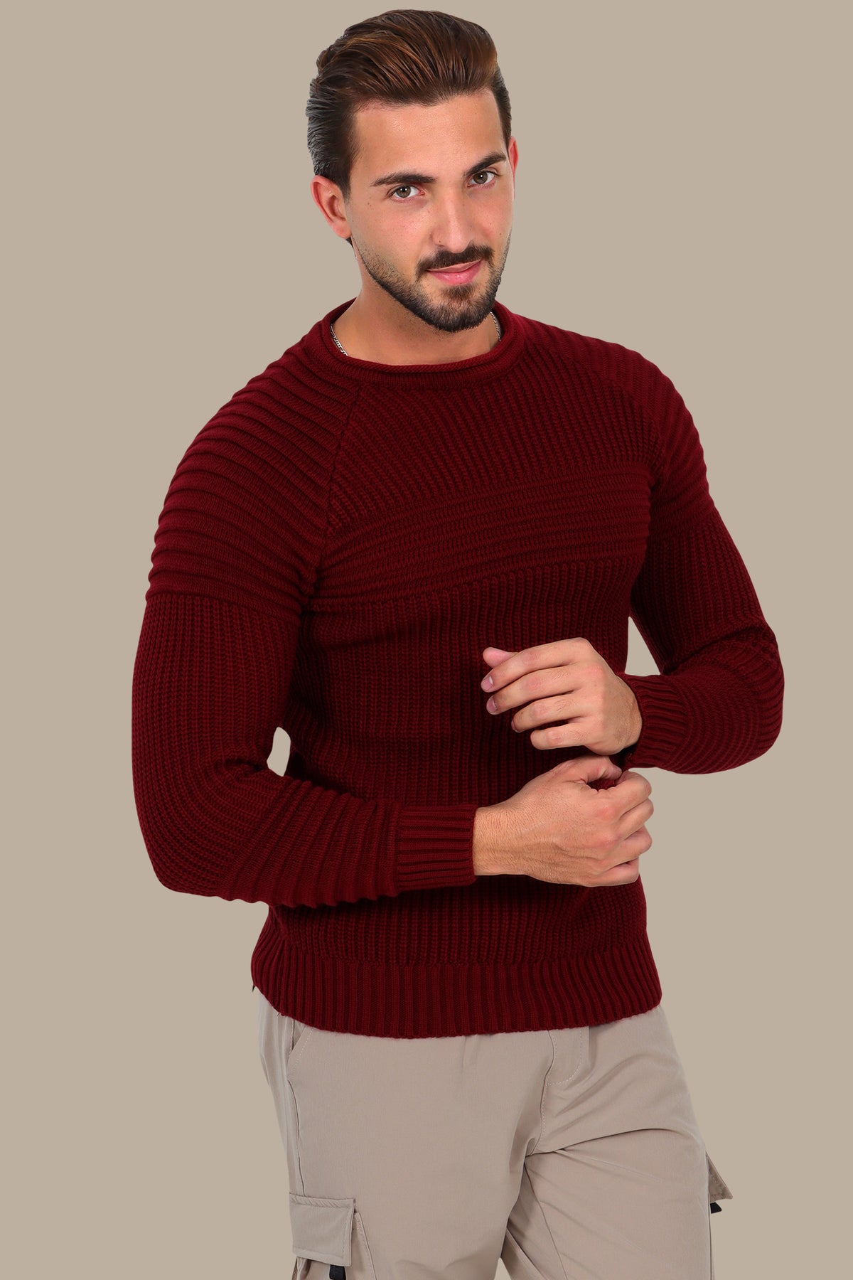 Mercerized Medium Ribbed Sweater in Burgundy