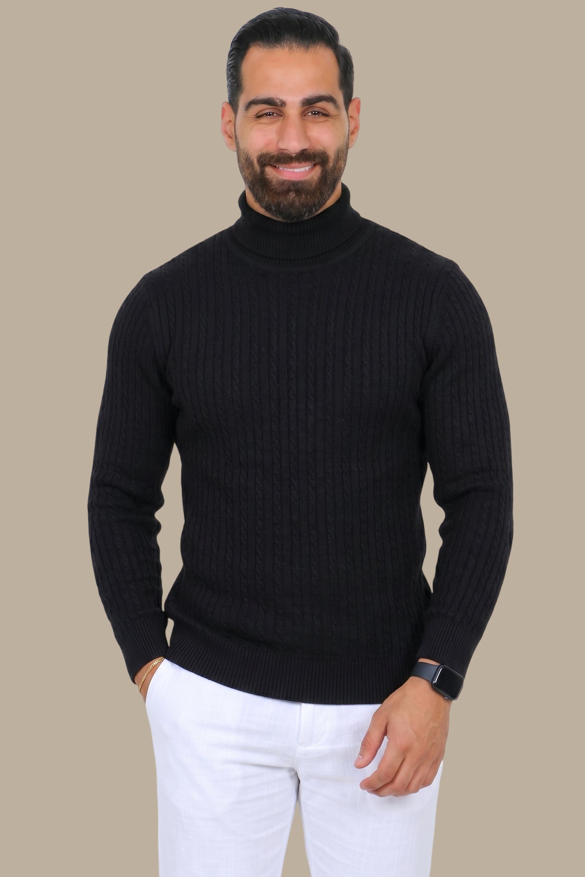 Turtleneck Braided Vertical Black