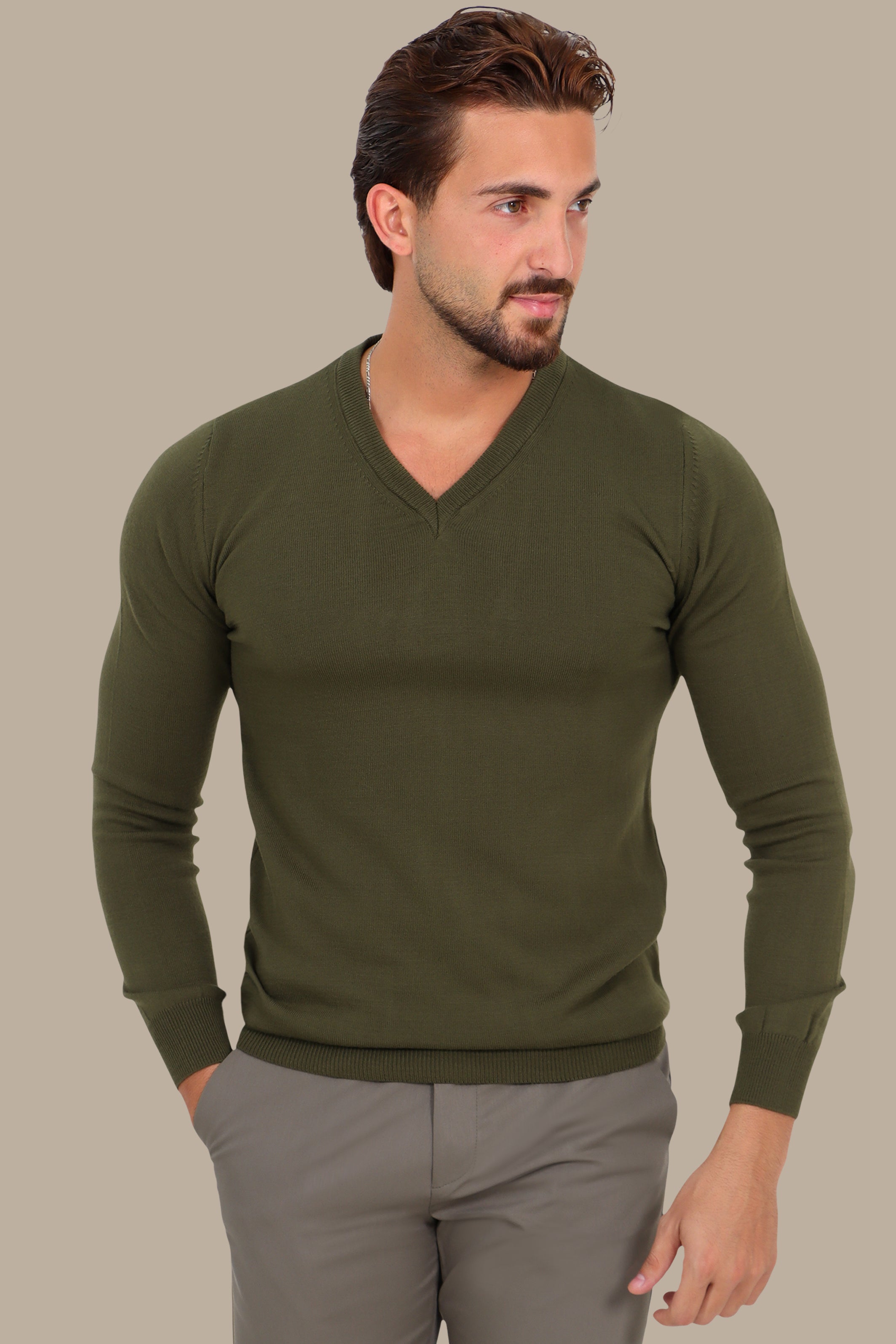 V-Neck Sweater Basic Khaki