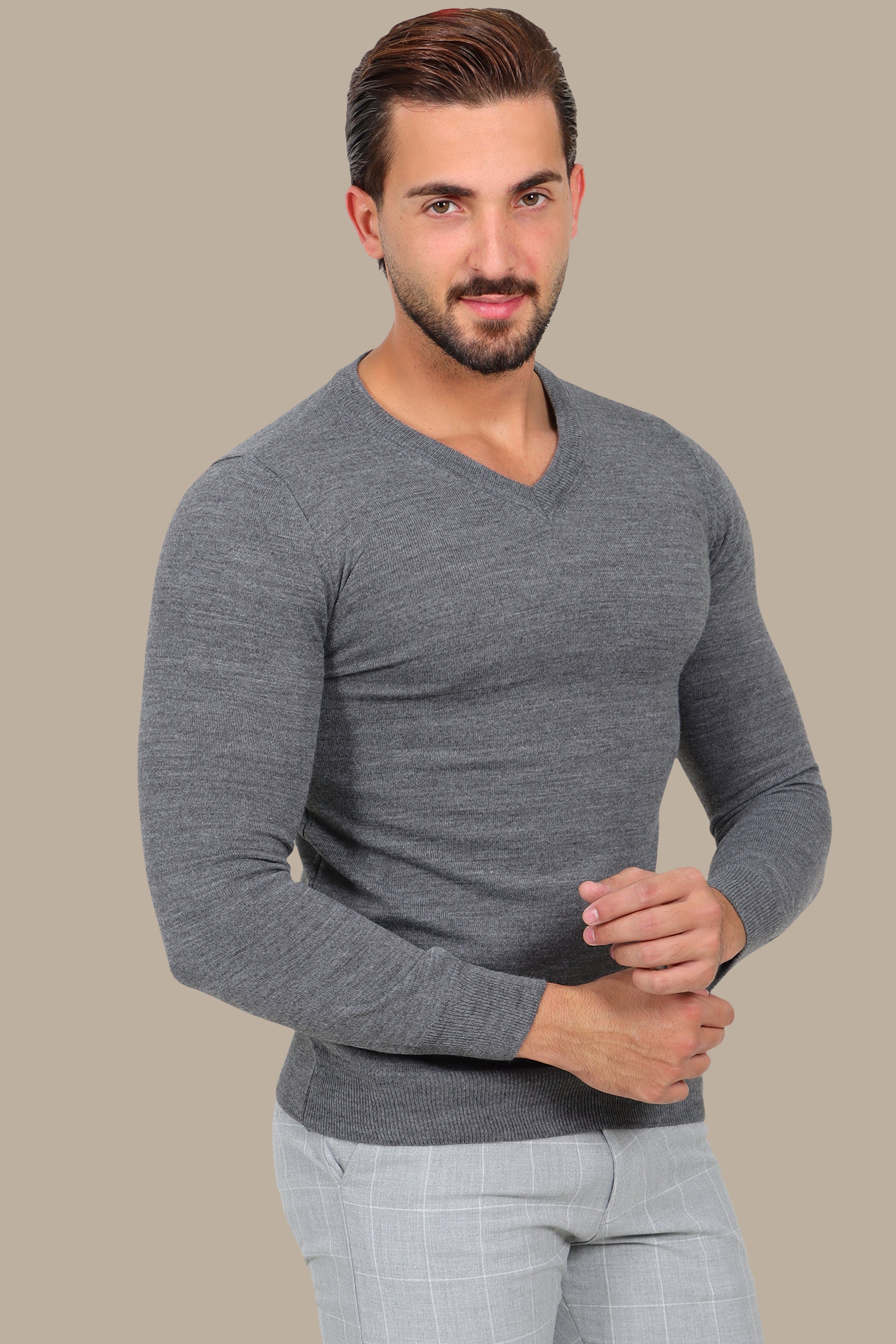 V Neck Sweater Basic Grey