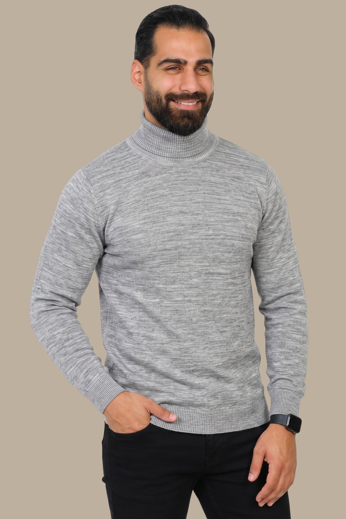 Turtleneck Sweater Basic Light Grey