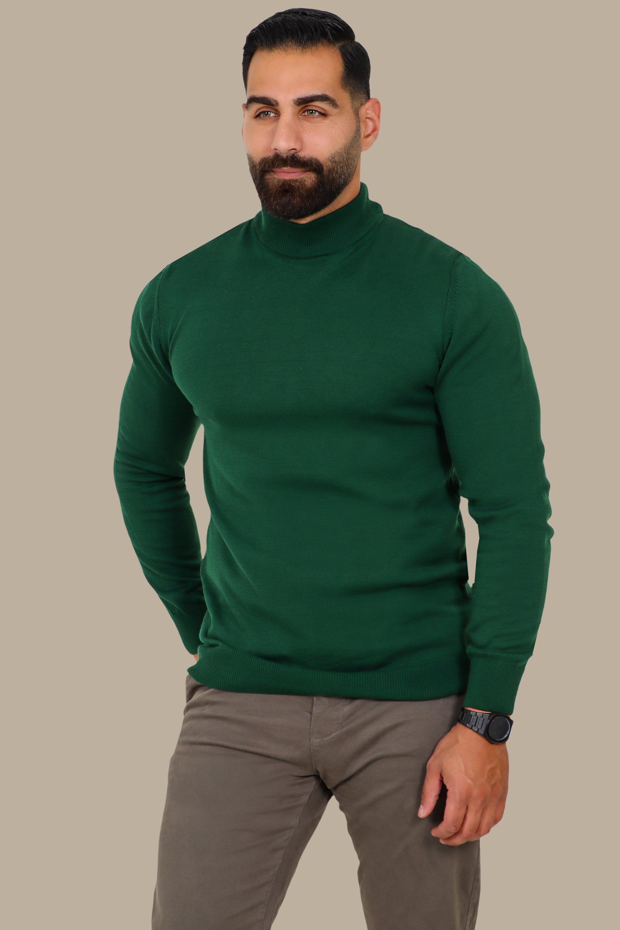 High-Neck Basic Sweater in Green