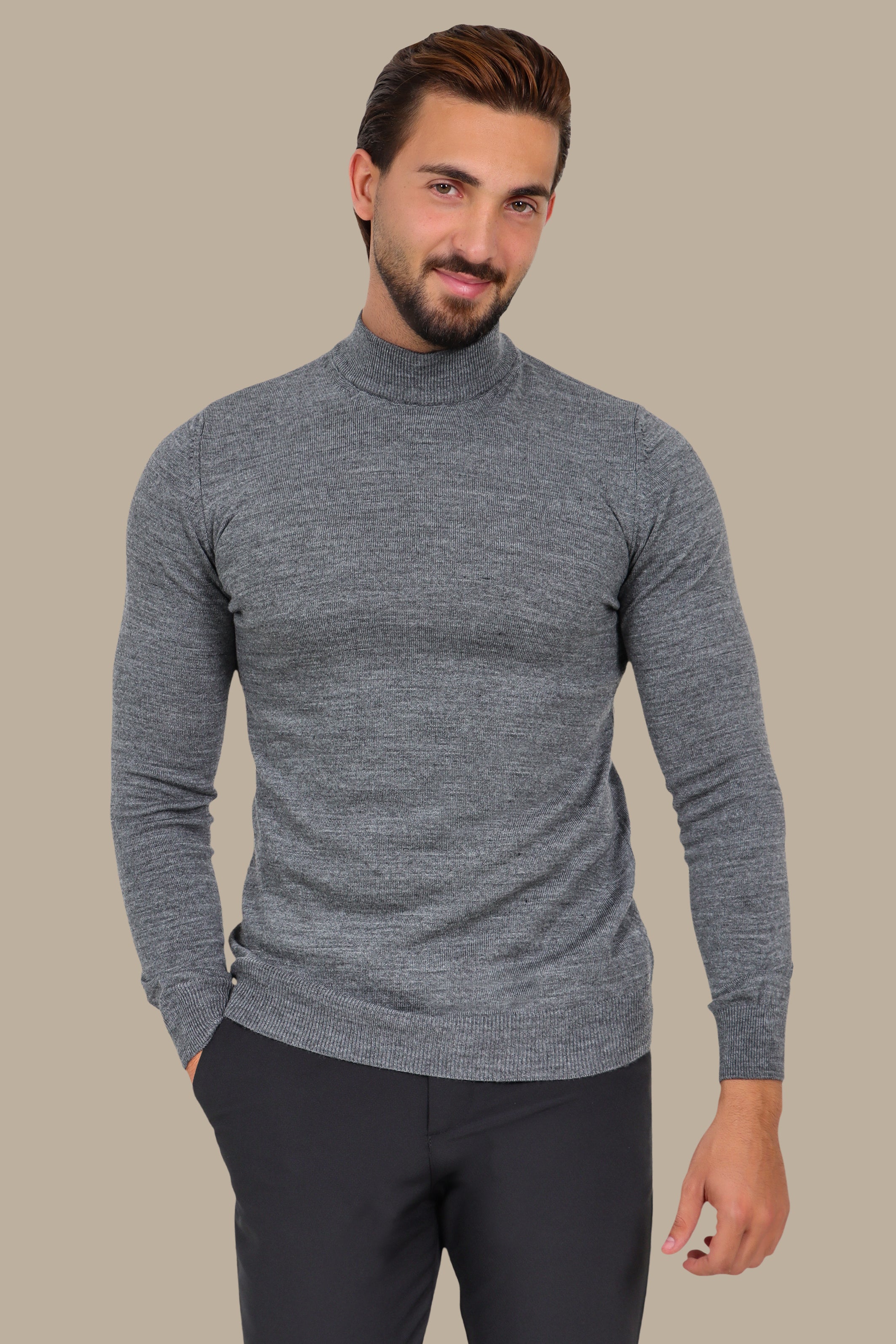 Basic High Neck Sweater – Grey
