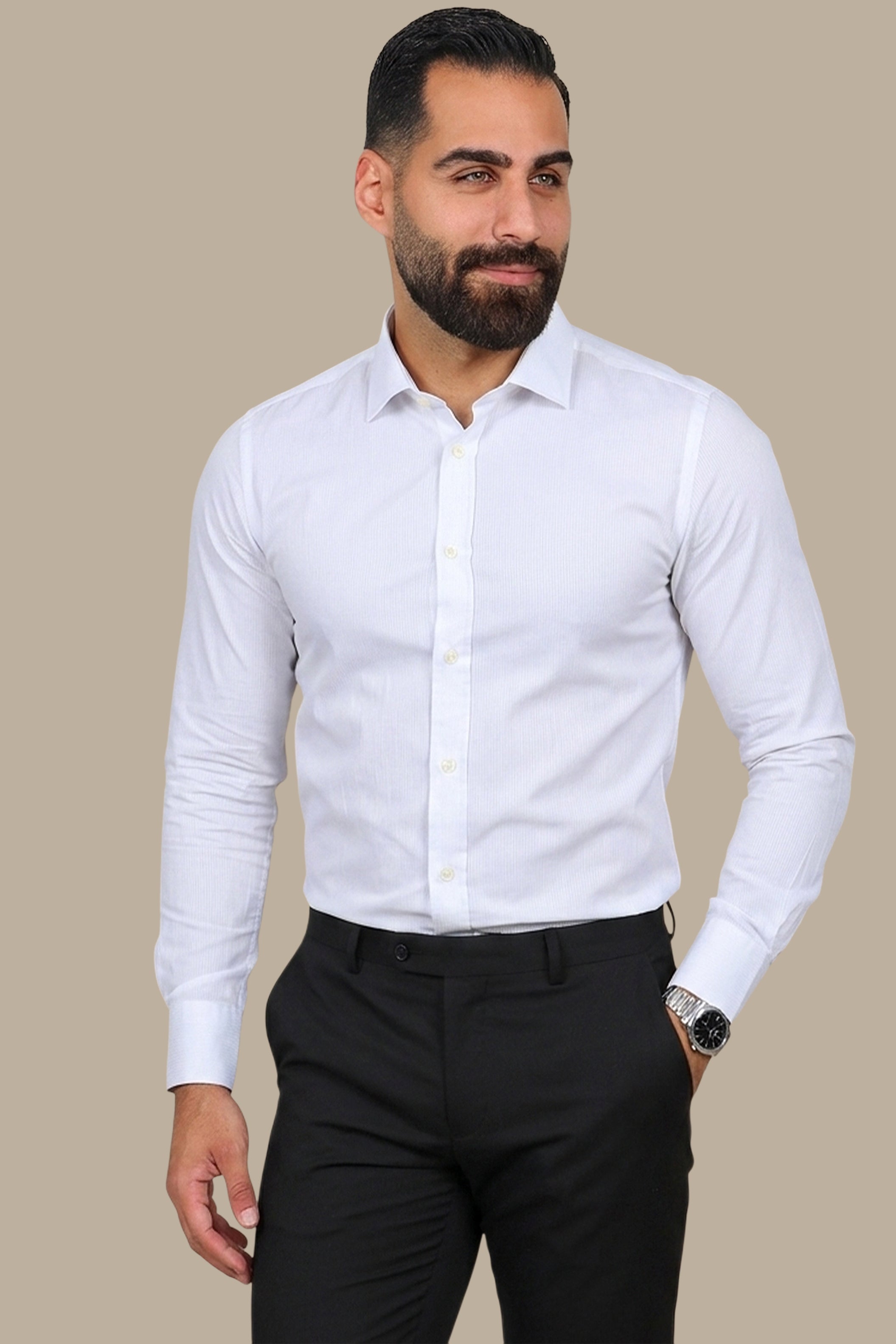 Timeless Elegance: Off-White Structured Stripe Shirt