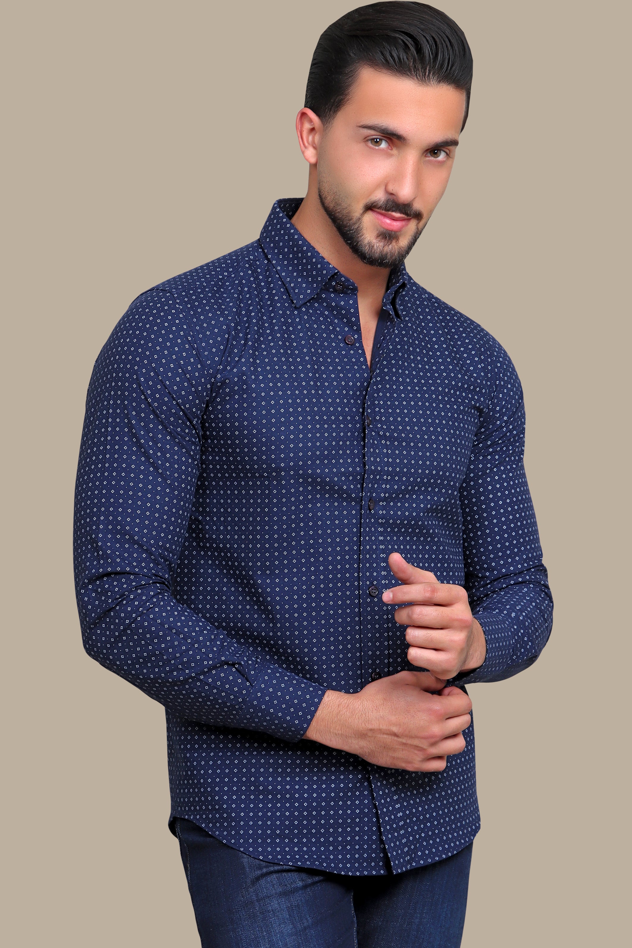 Contemporary Charm: Navy Square Print Shirt