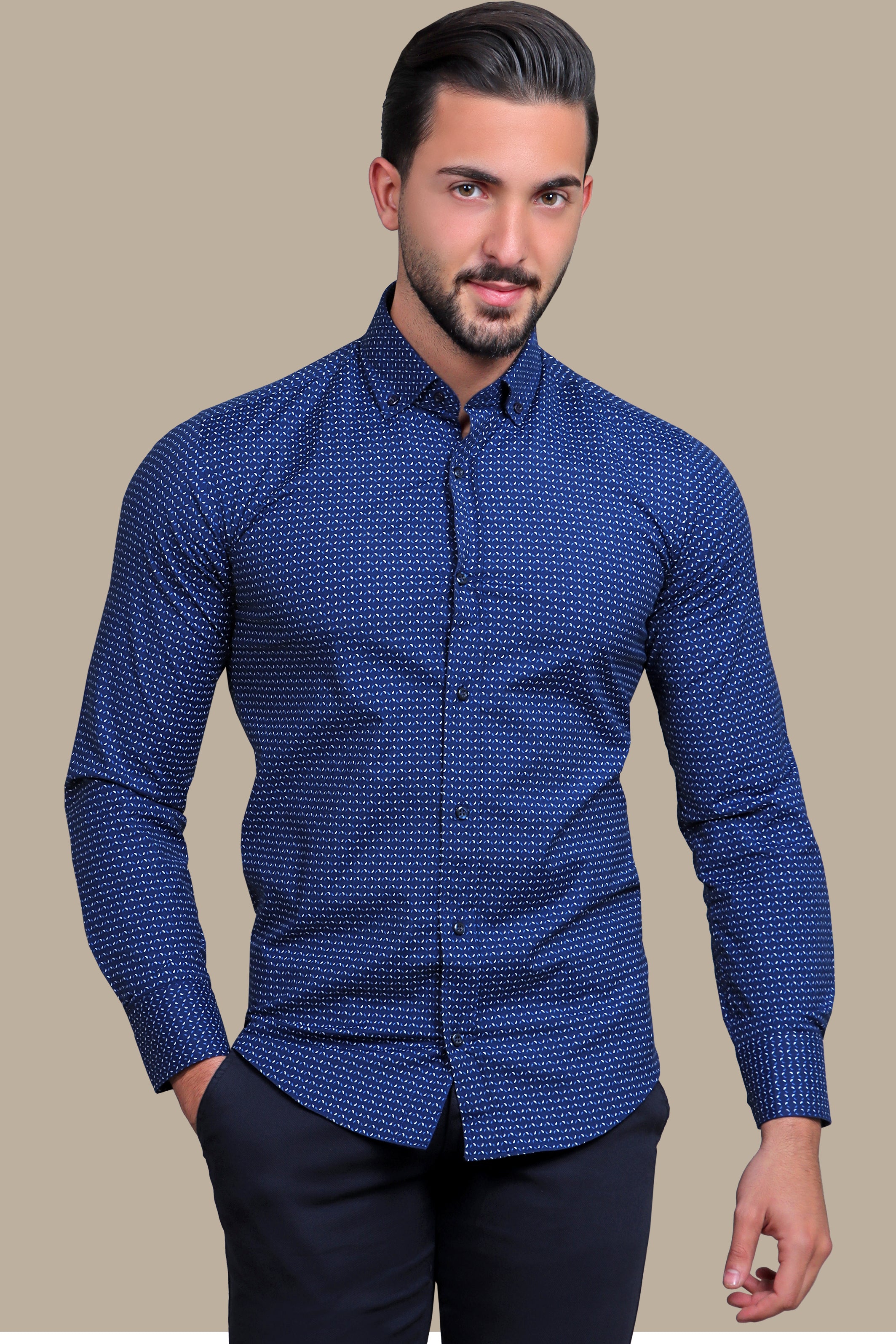 Navy Patterned Lycra Shirt