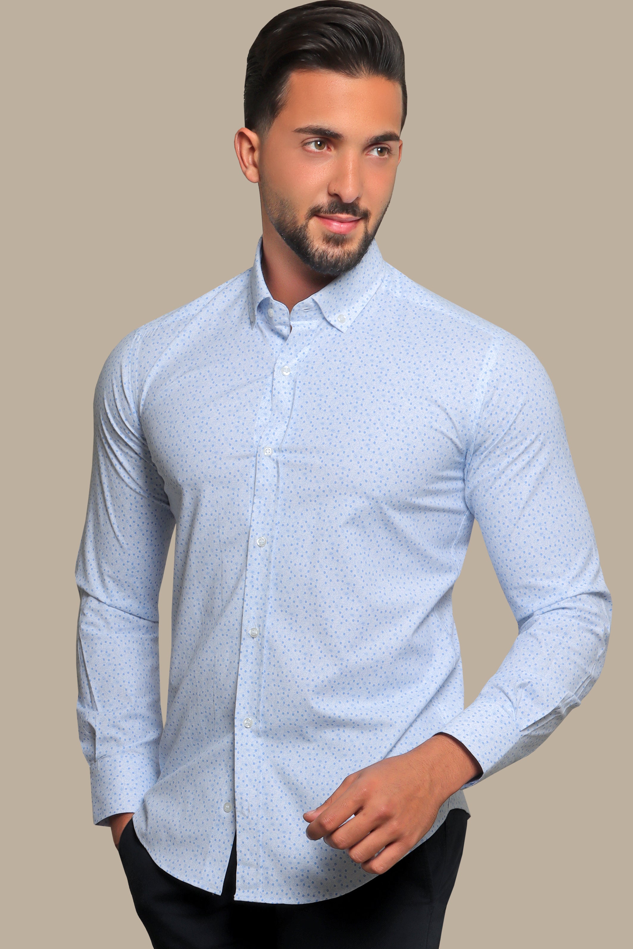 White Shirt with Blue Paisley Print and Lycra